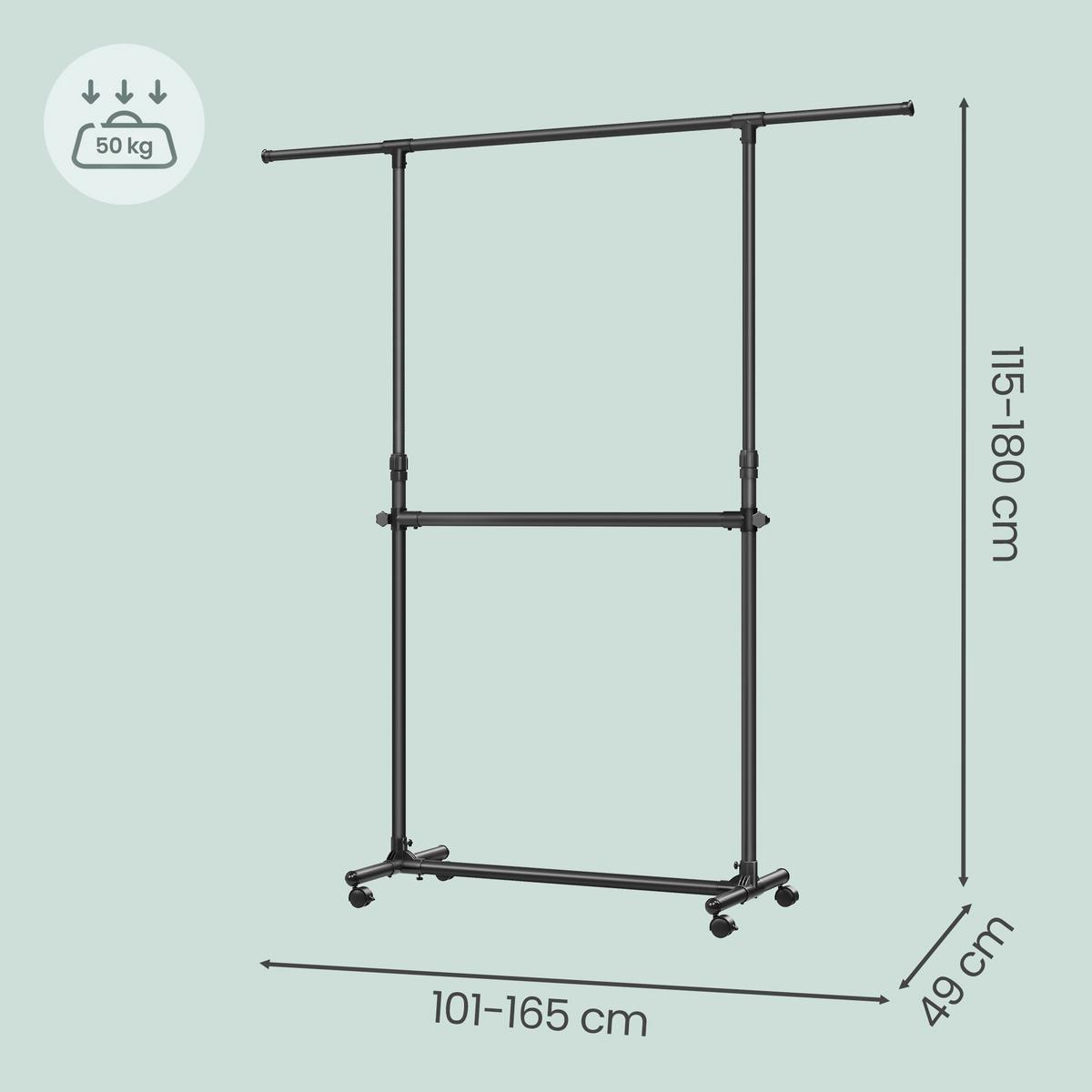 POJAZDNÝ STOJAN NA ODEVY ČIERNA - čierna, Trend, kov/plast (101-165/115-180/49cm) - Boxxx