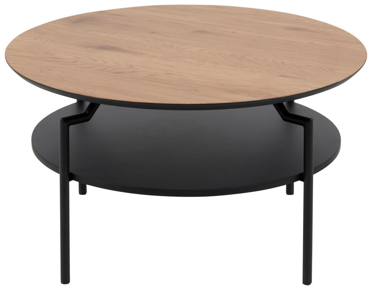 Couchtisch Rund mit Ablagefach Goldington Trend Eiche/Schwarz - Eichefarben/Schwarz, Trend, Holzwerkstoff/Metall (80/80/45cm) - Livetastic