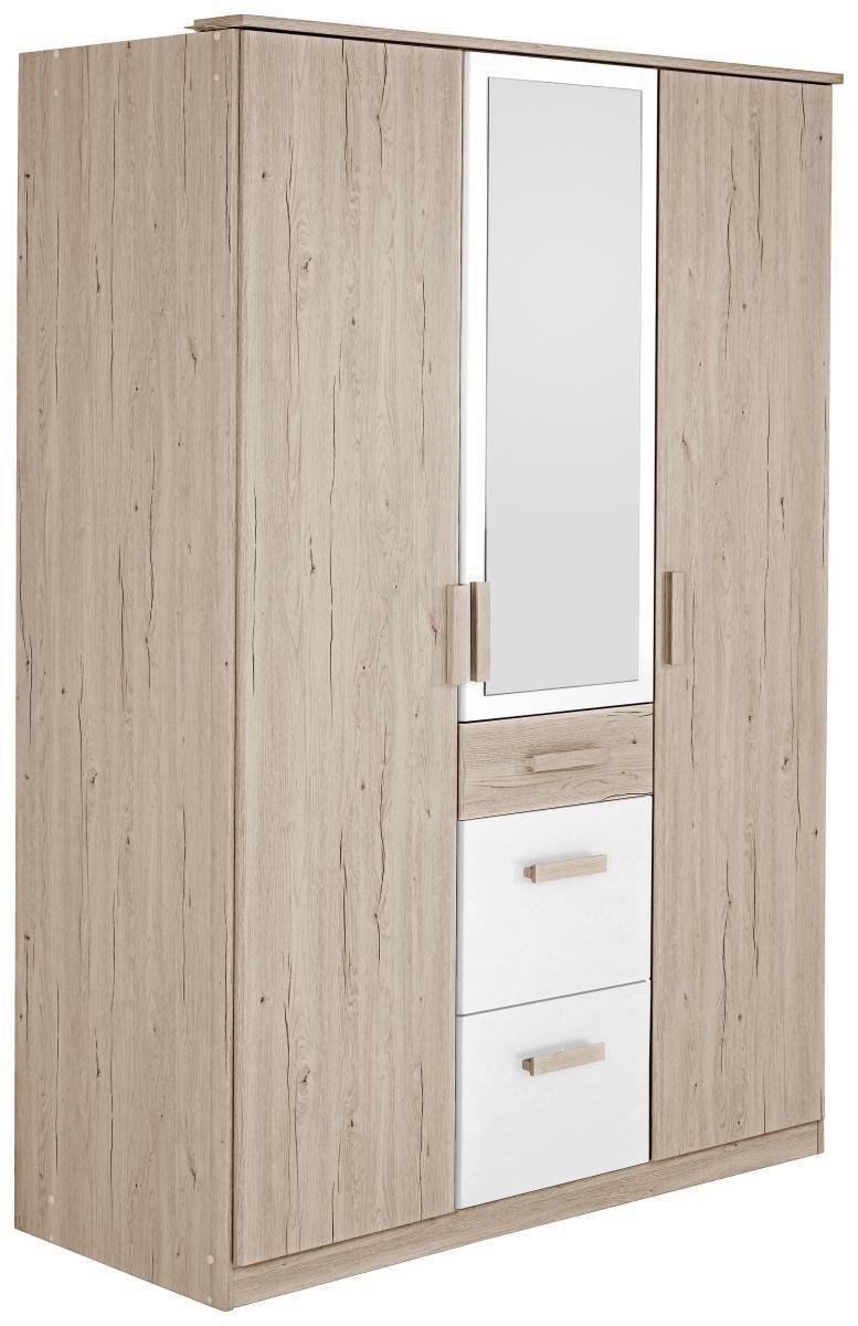 Drehtürenschrank Mit Spiegel + Laden 135cm Cariba, Eiche/Weiß - Eichefarben/Weiß, Design, Glas/Holzwerkstoff (135/199/58cm) - MID.YOU