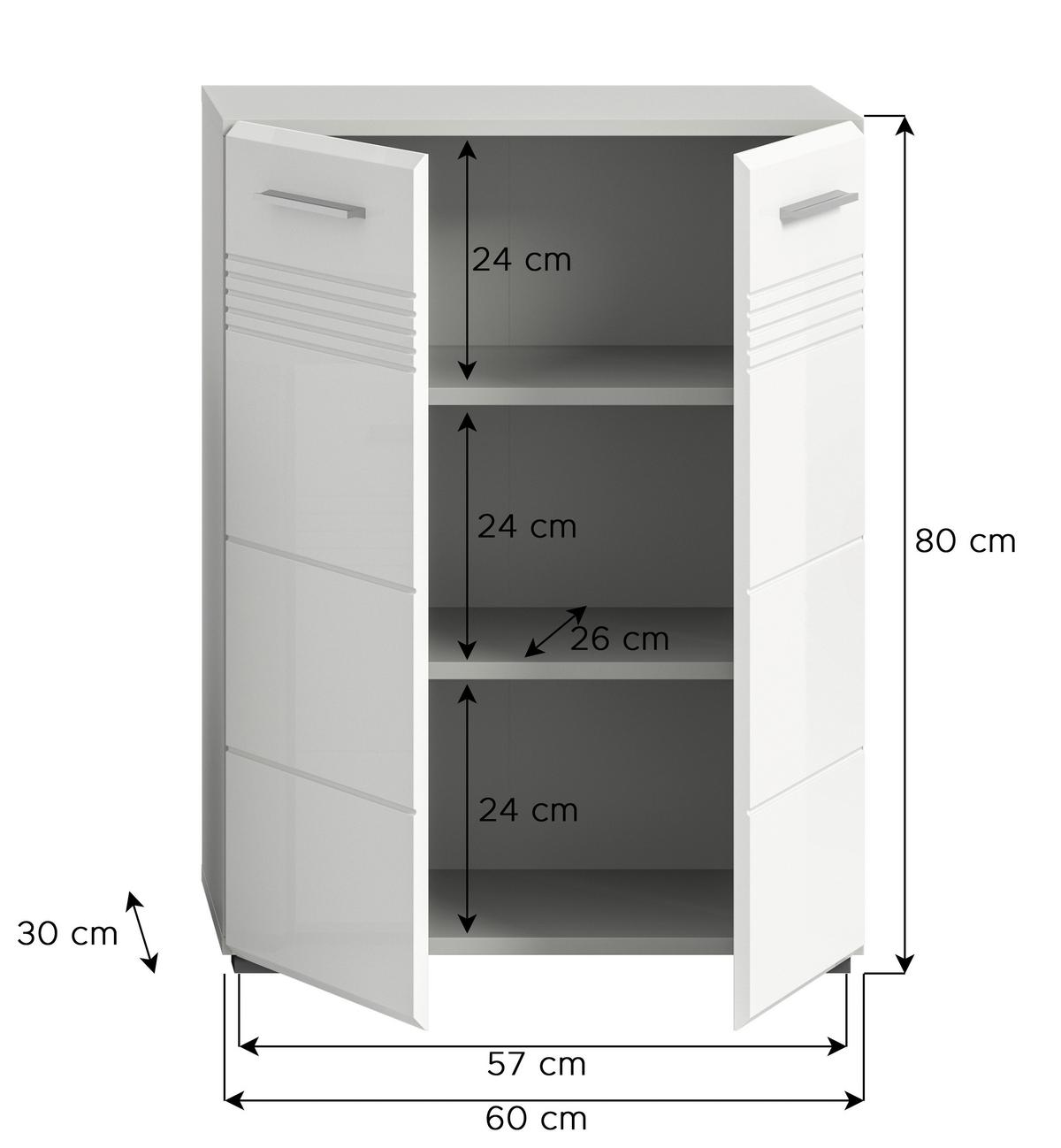 Unterschrank Copa BxH: 60x80 cm Weiß Hochglanz - Weiß Hochglanz/Schwarz, MODERN, Holzwerkstoff (60/80/30cm) - MID.YOU