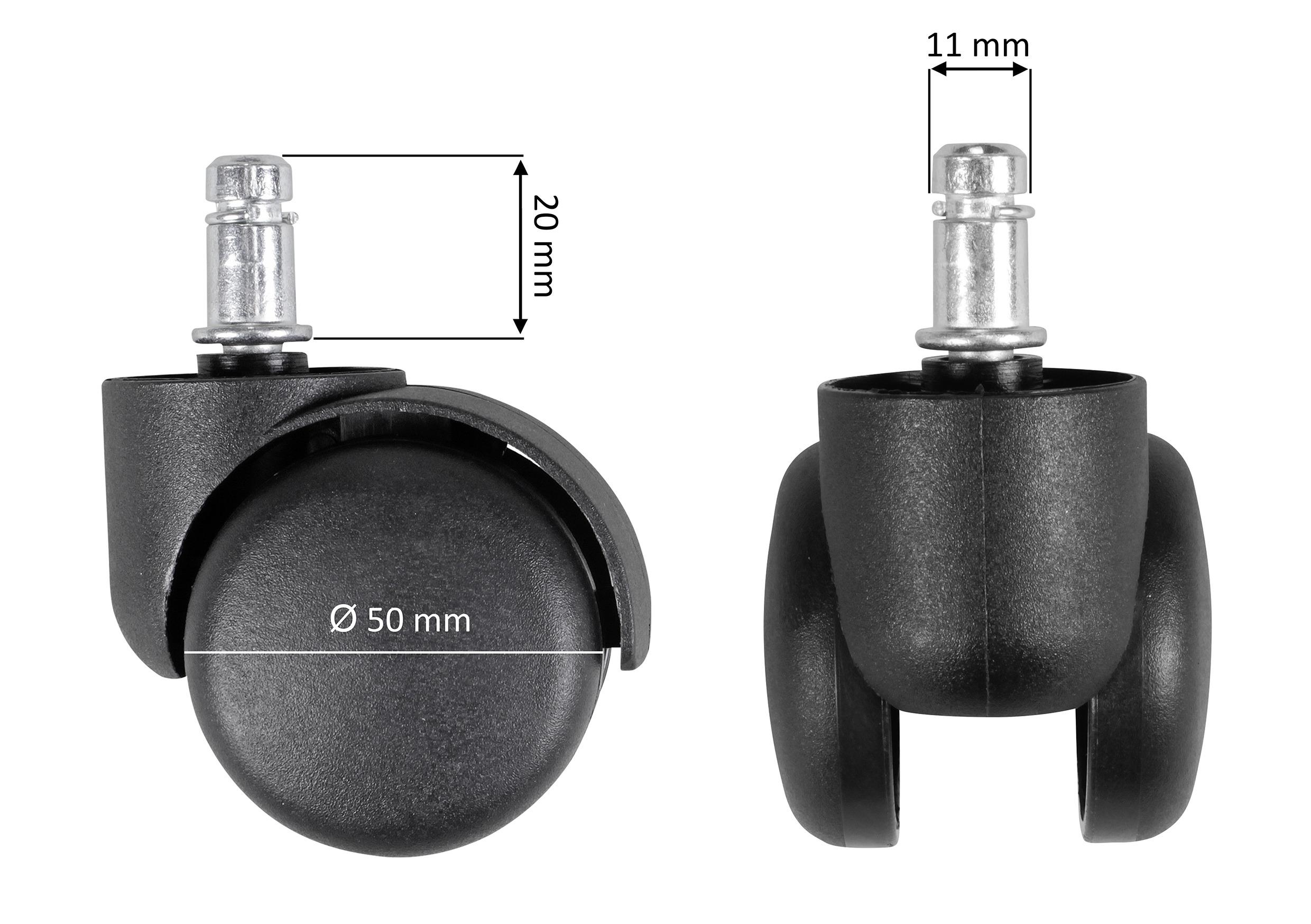 Drehstuhlrolle Ø 5 cm 5er-Set - Schwarz, Basics, Kunststoff (5cm) - MID.YOU
