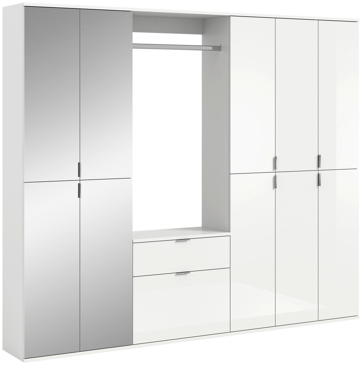 Garderobe Projekt X 4-teilig Weiß B: 213 Cm - Weiß Hochglanz, MODERN, Glas/Holzwerkstoff (213/193/34cm) - MID.YOU