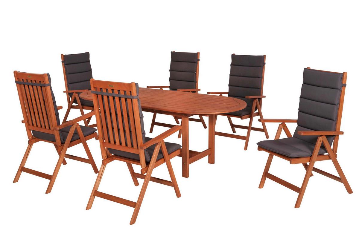 Gartentischgruppe Vitoria 7--Teilig. Aus Holz Mit Auflagen - Eukalyptusholzfarben/Grau, KONVENTIONELL, Holz/Textil - Gardenson