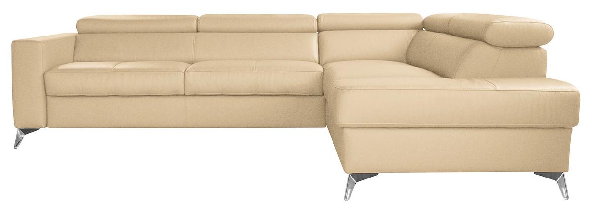 Ecksofa Mondo, Beige S: 286x208 Cm - Chromfarben/Beige, Design, Leder/Textil (286/208cm) - Livetastic