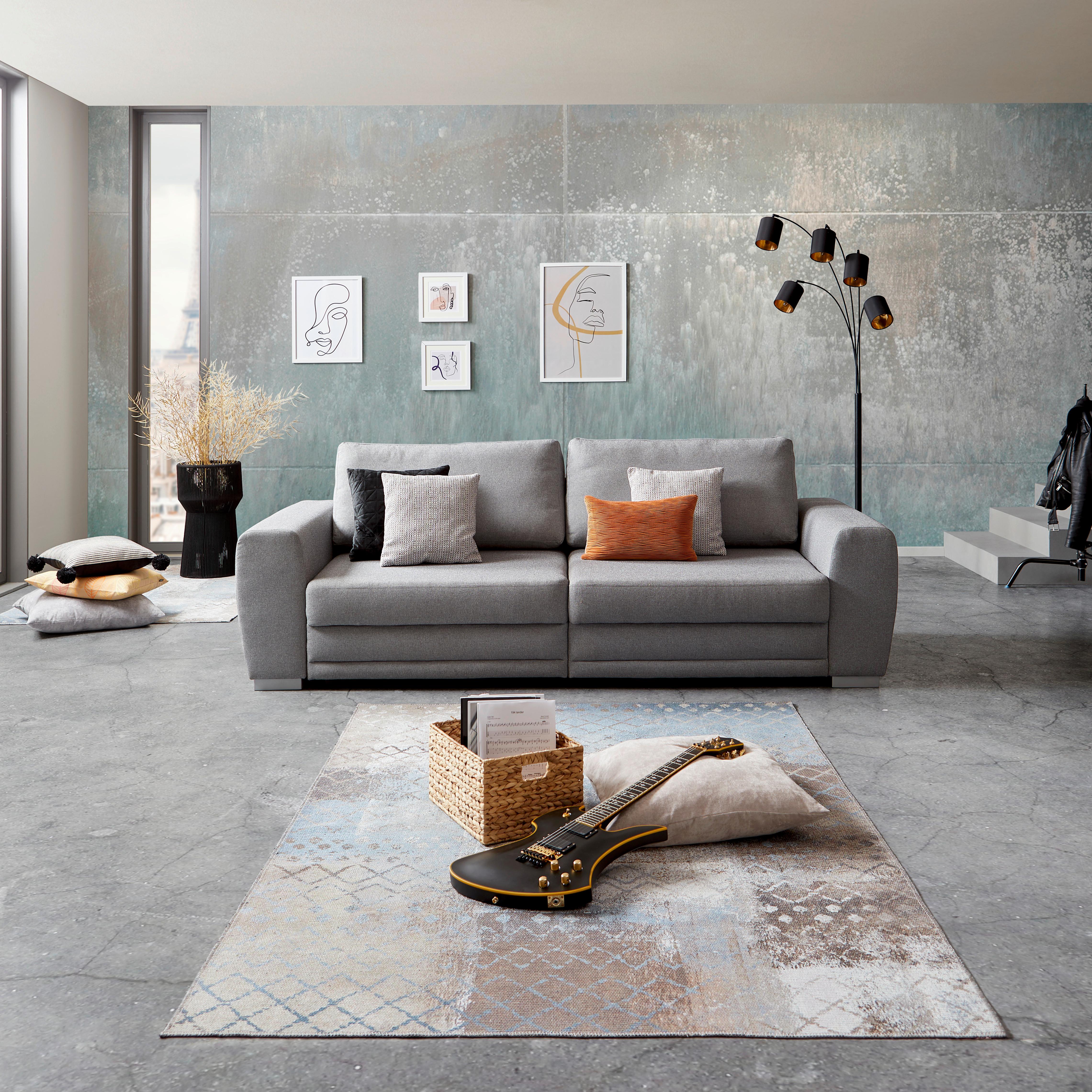 Big Sofa Concord Schlaffunktion B: 252 Cm Grau - Chromfarben/Grau, Design, Textil (252/87/107cm) - Ondega