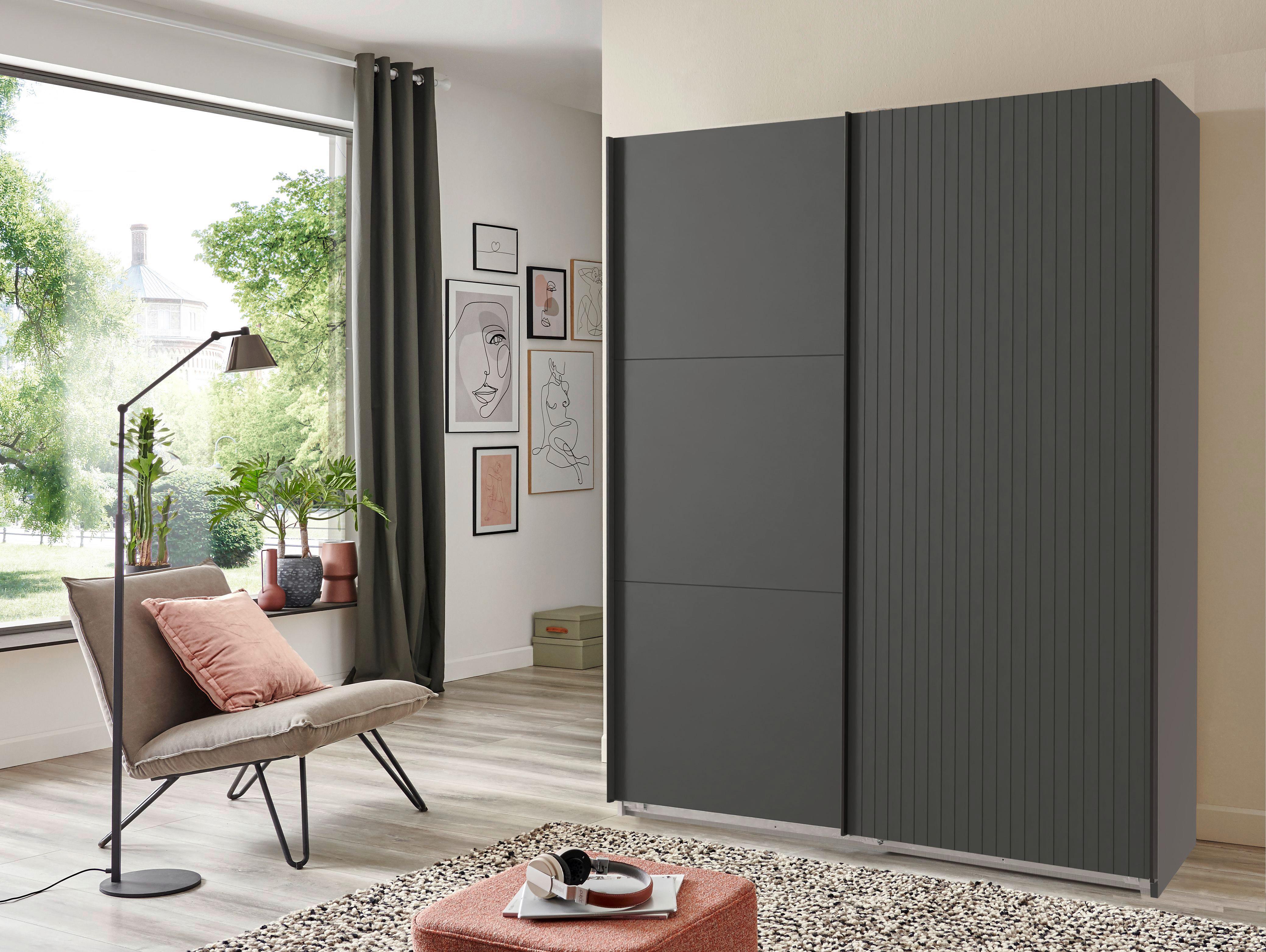 Schwebetürenschrank Andorra Graphitfarben B: 200 Cm - Graphitfarben, MODERN, Holzwerkstoff (200/216/65cm) - MID.YOU