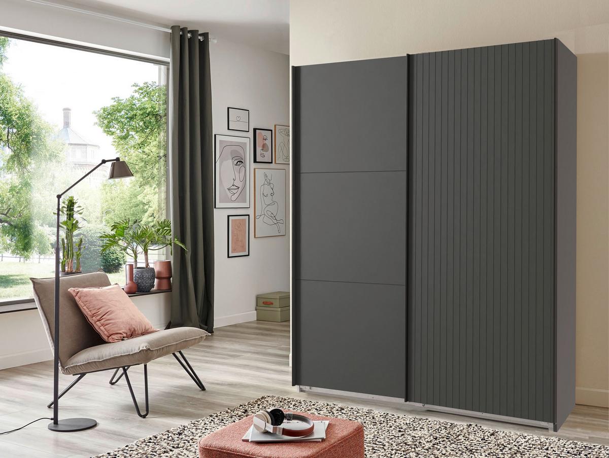 Schwebetürenschrank Andorra Graphitfarben B: 200 cm - Graphitfarben, MODERN, Holzwerkstoff (200/216/65cm) - MID.YOU