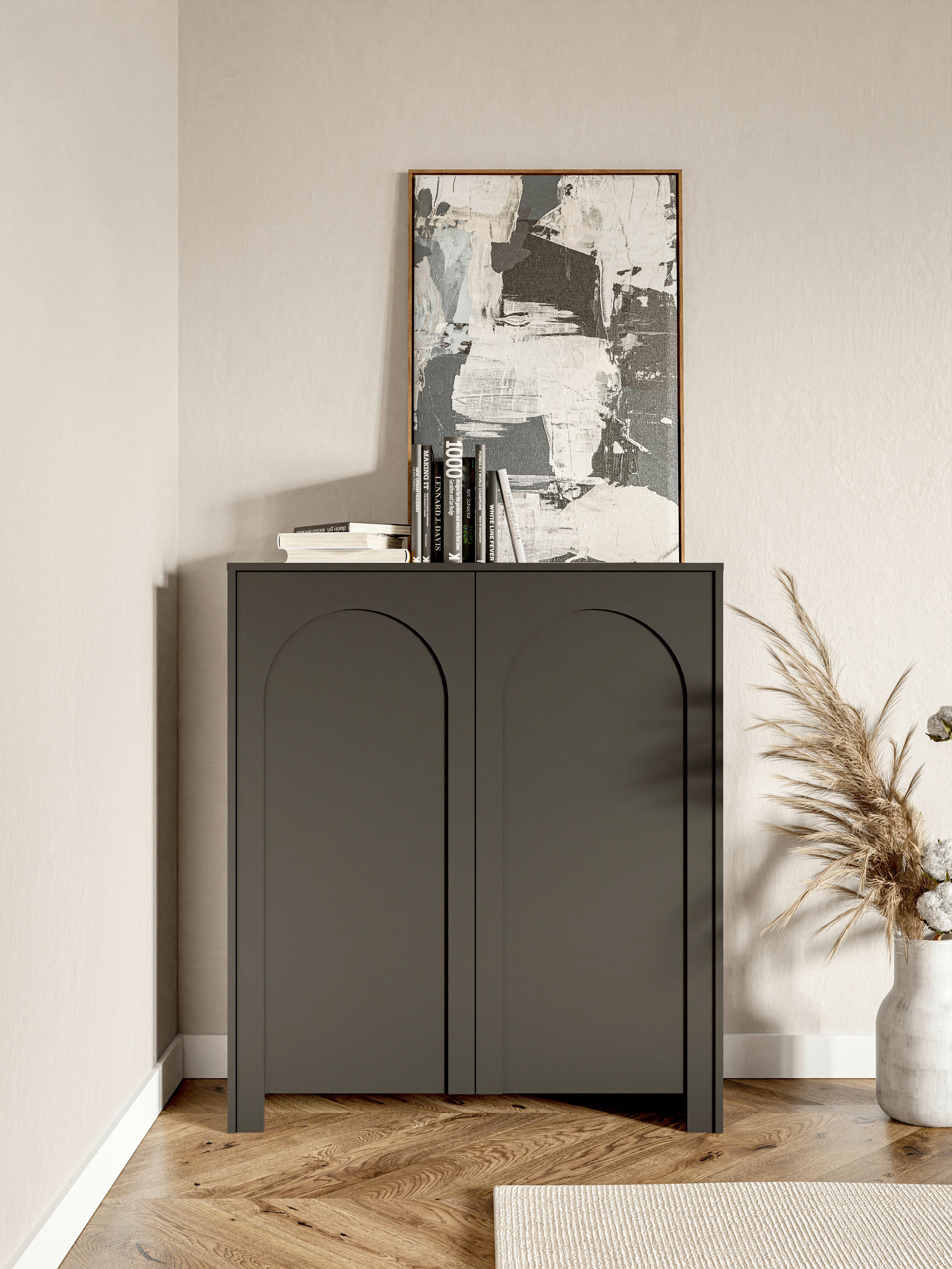 Čierna komoda, bezúchytkové otváranie, š: 100cm - čierna, Design, kompozitné drevo (100/117/35cm)