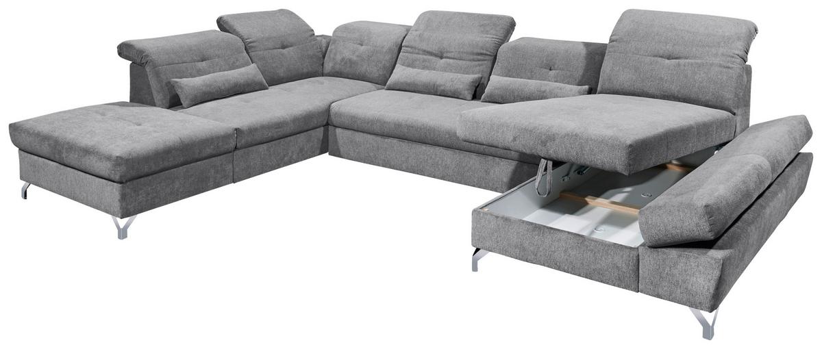 Ecksofa Melfi Dunkelgrau U: 245 cm - Dunkelgrau/Silberfarben, MODERN, Textil (245/350/168cm) - MID.YOU