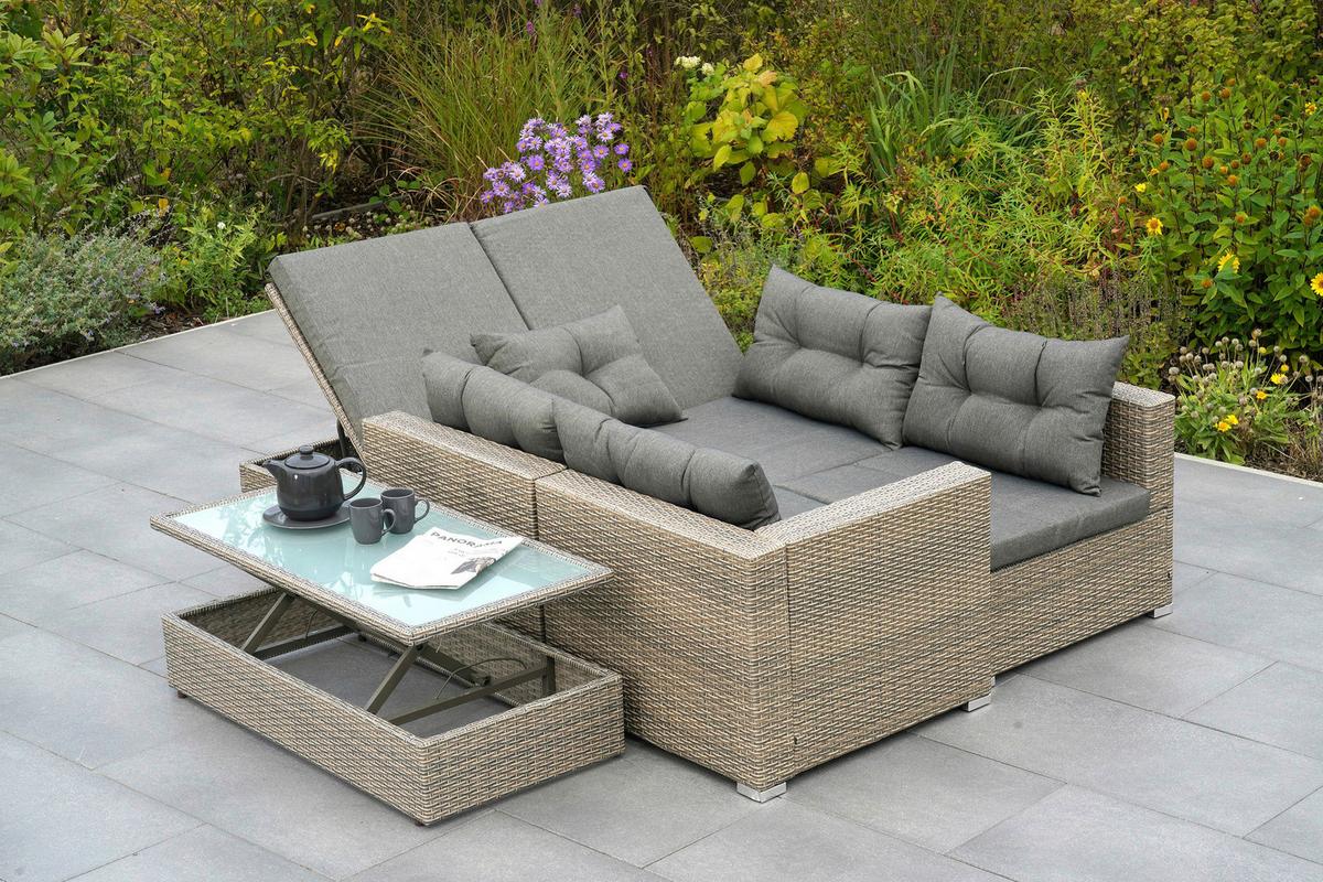 Loungegarnitur 7-Tlg. Vilemanzano aus Kunststoff - Naturfarben/Grau, MODERN, Glas/Kunststoff - Gardenson
