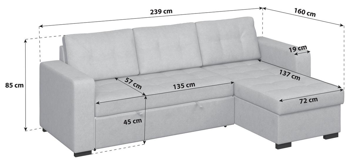 Sedačka TURIN, oboustranná, antracitová tk. CROWN - černá/šedavě hnědá, Trend, kov/textil (239/160cm) - Based