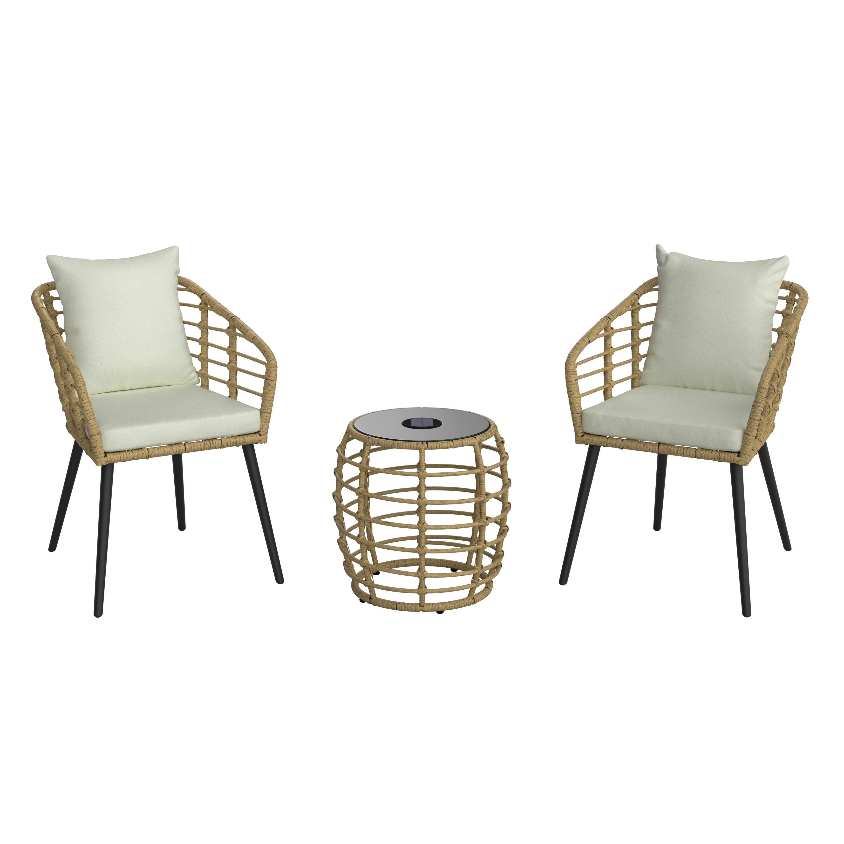 Balkonmöbel Set Sun Metall/ Kunststoff Mit Kissen - Beige/Schwarz, MODERN, Glas/Kunststoff (56/42/72/42/62/42cm) - Beldano