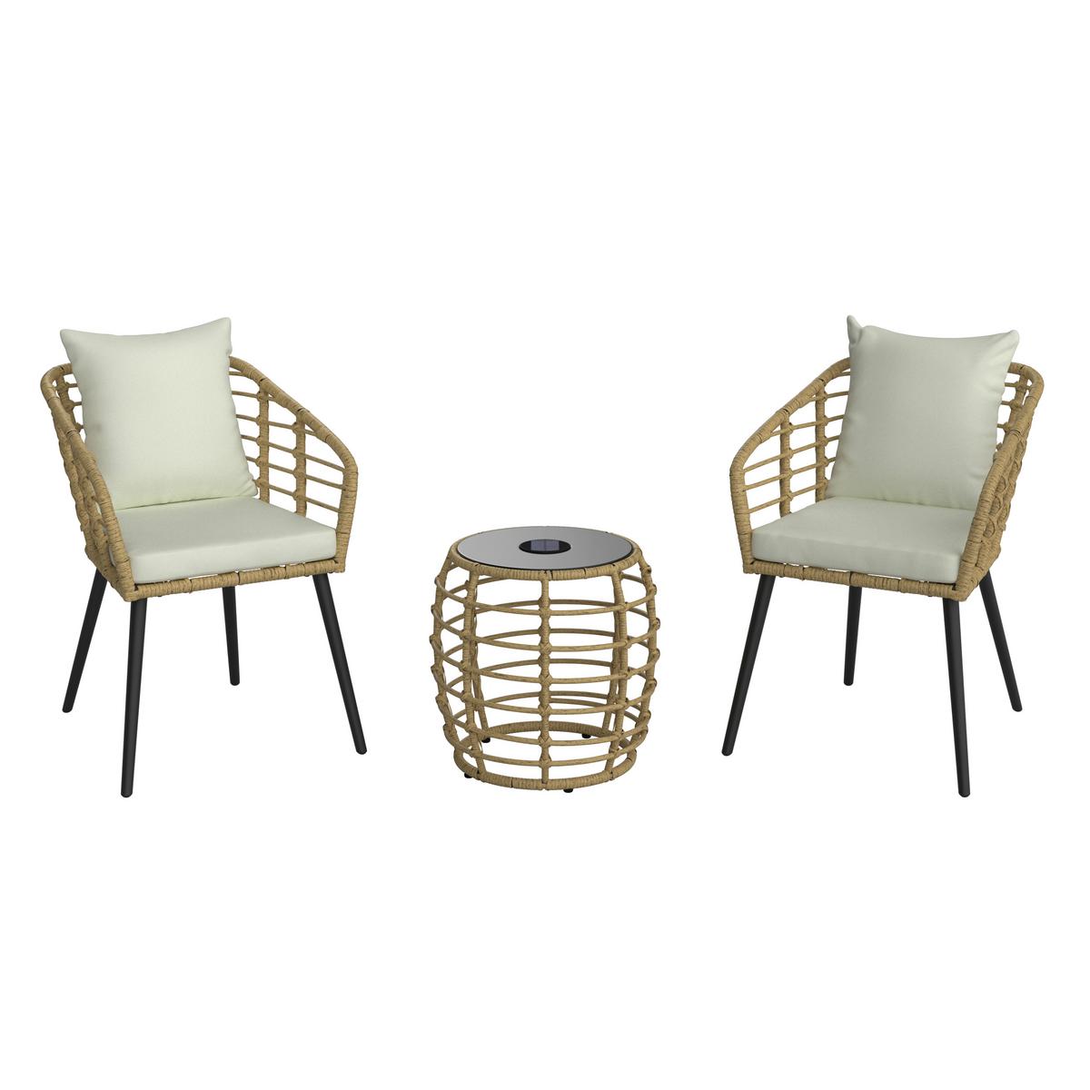 Balkonmöbel Set Sun Metall/ Kunststoff mit Kissen - Beige/Schwarz, MODERN, Glas/Kunststoff (56/72/66cm) - Beldano