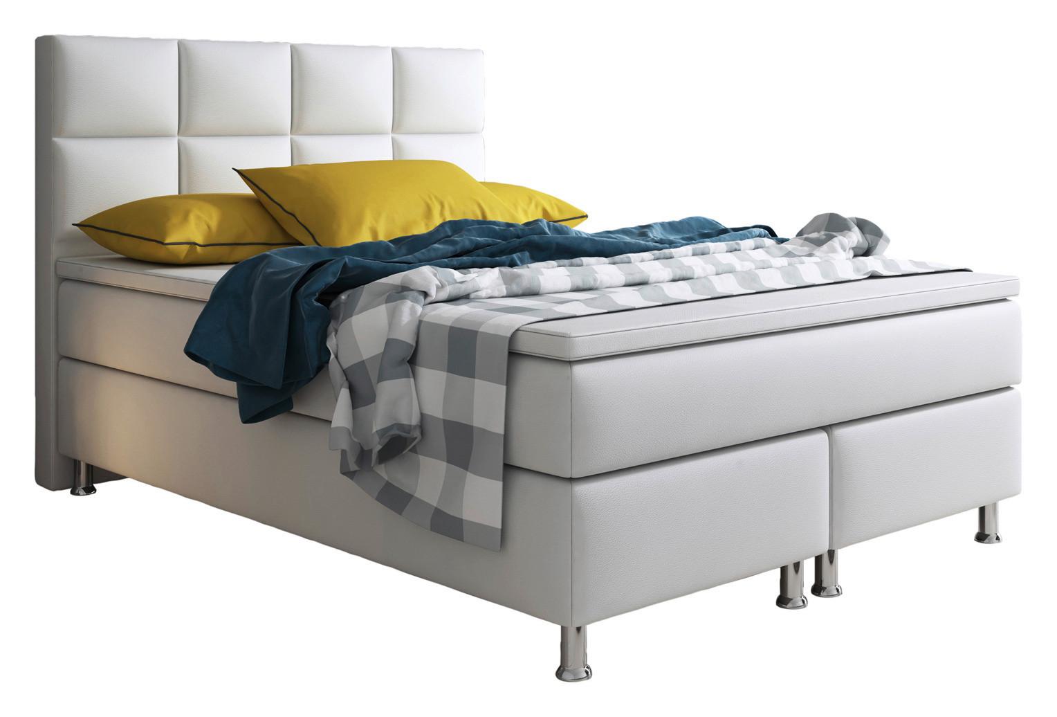 Boxspringbett 140x200 cm Miami - Silberfarben/Weiß, KONVENTIONELL, Leder/Textil (140/115/210cm) - MID.YOU