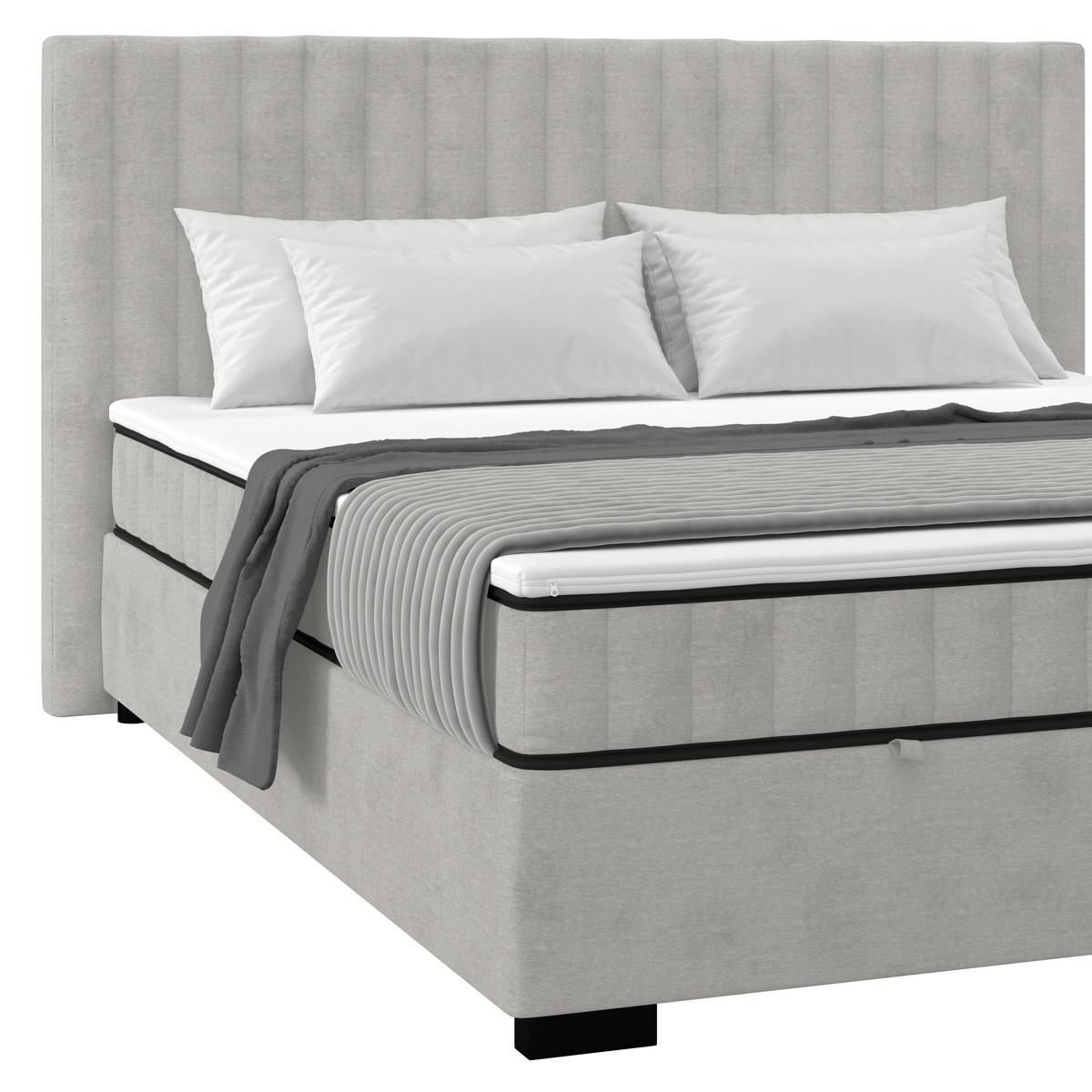 Boxbett Maya inkl. Bettkasten Hellgrau 180x220 cm - Hellgrau/Schwarz, MODERN, Holz/Holzwerkstoff (180/220cm)