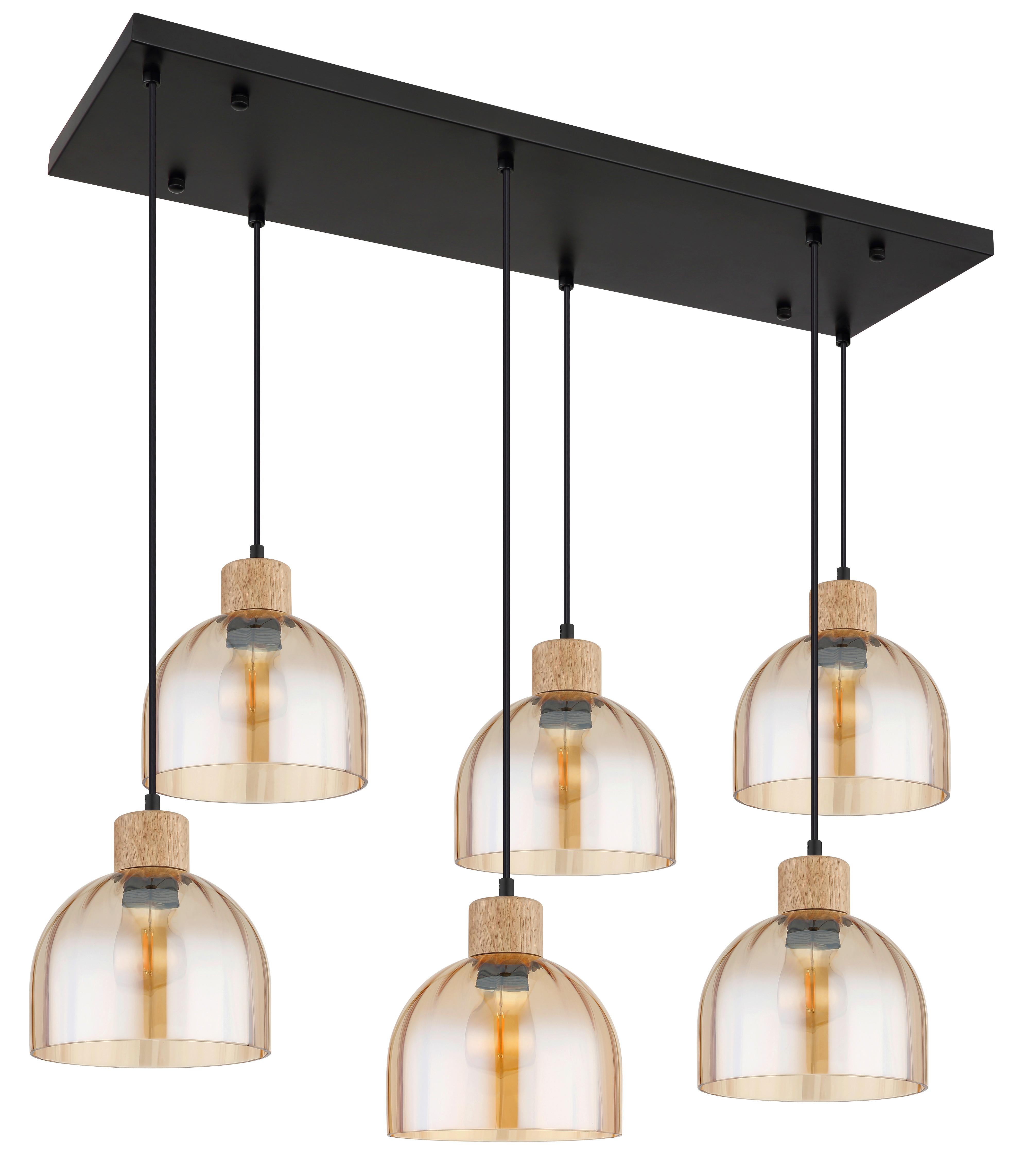 HÄNGELEUCHTE Braun, Schwarz, ca. 105x36 cm - Bernsteinfarben/Schwarz, Design, Glas/Holz (105/36cm) - Globo