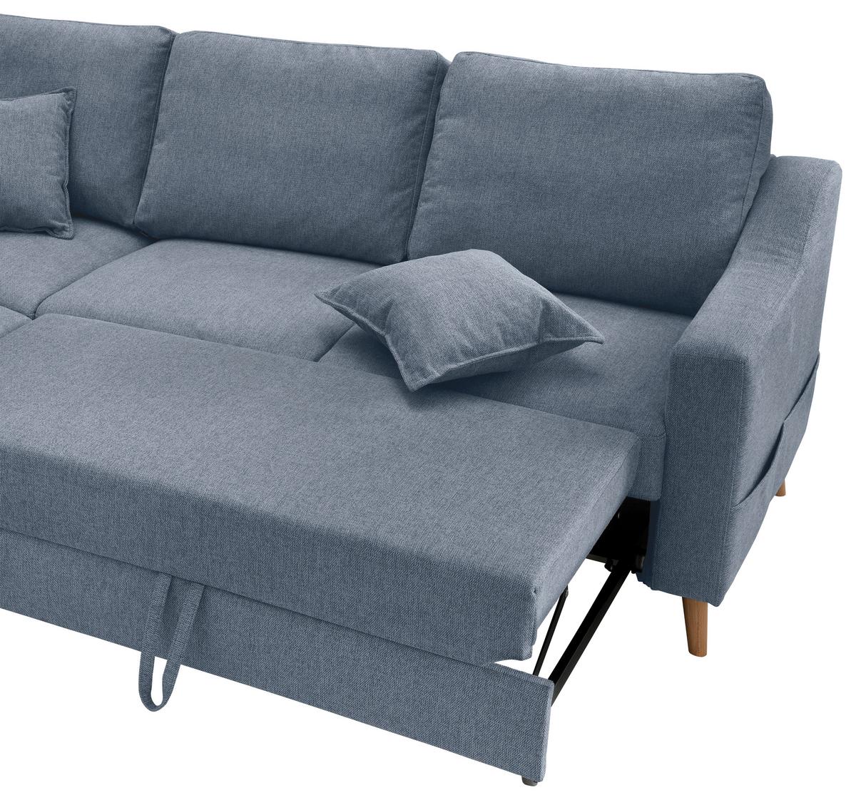 Ecksofa mit Schlaffunktion Valentina mit Kissen Blau - Blau/Naturfarben, KONVENTIONELL, Textil (200/230cm) - P & B