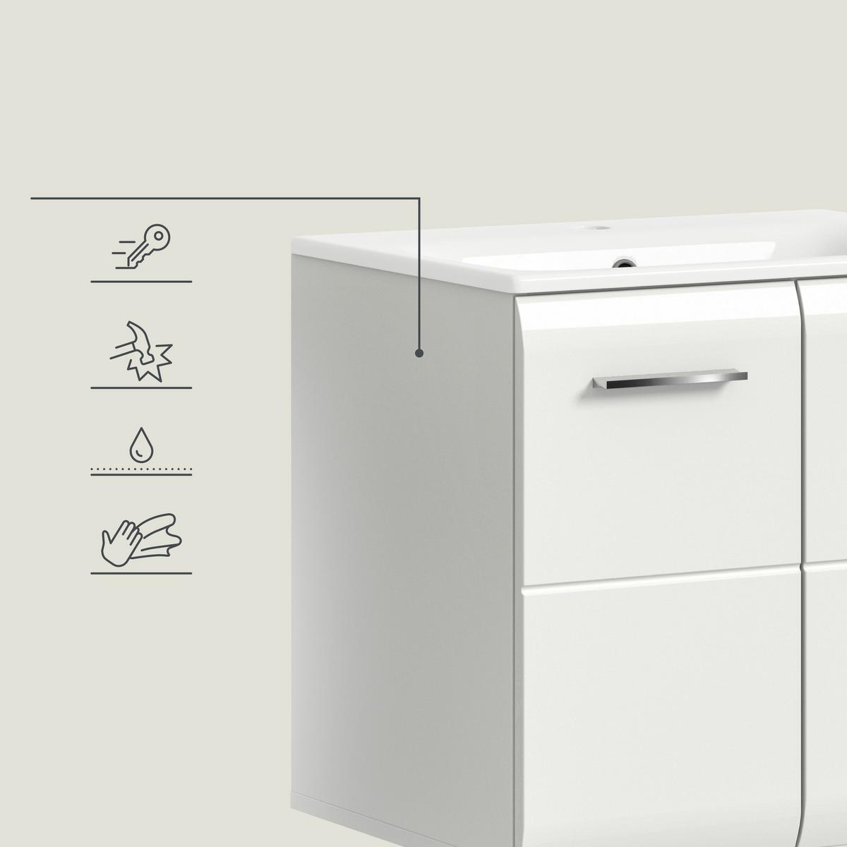 Badezimmer Ice Weiß/weiß Hg 3--Teilig - Weiß Hochglanz/Schwarz, MODERN, Keramik/Holzwerkstoff (90/185/46cm) - MID.YOU