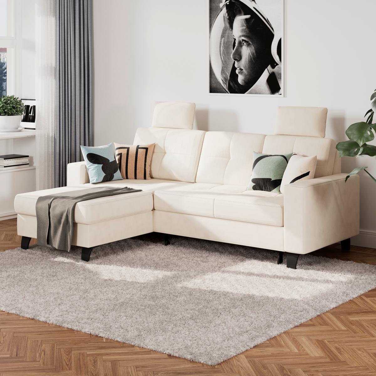 Ecksofa Varese mit Bettkasten Naturfarben 164x239 cm - Beige/Schwarz, KONVENTIONELL, Textil (164/239cm) - James Wood