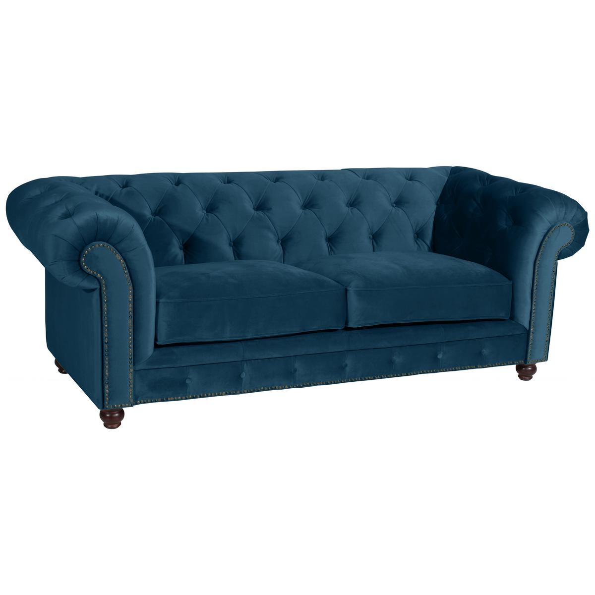 CHESTERFIELD-SOFA ORLEANS - Nussbaumfarben/Petrol, Design, Textil (216/77/100cm) - Max Winzer