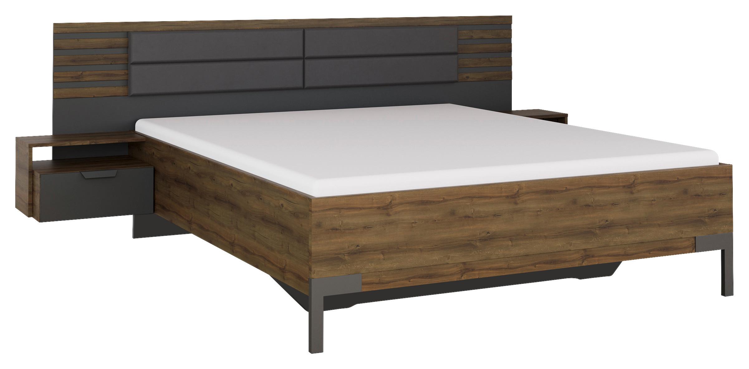 Bettanlage Barea Dunkelgrau Eiche Dekor - Eiche dunkel/Dunkelgrau, MODERN, Holzwerkstoff/Textil (160/200cm) - Rauch Möbel
