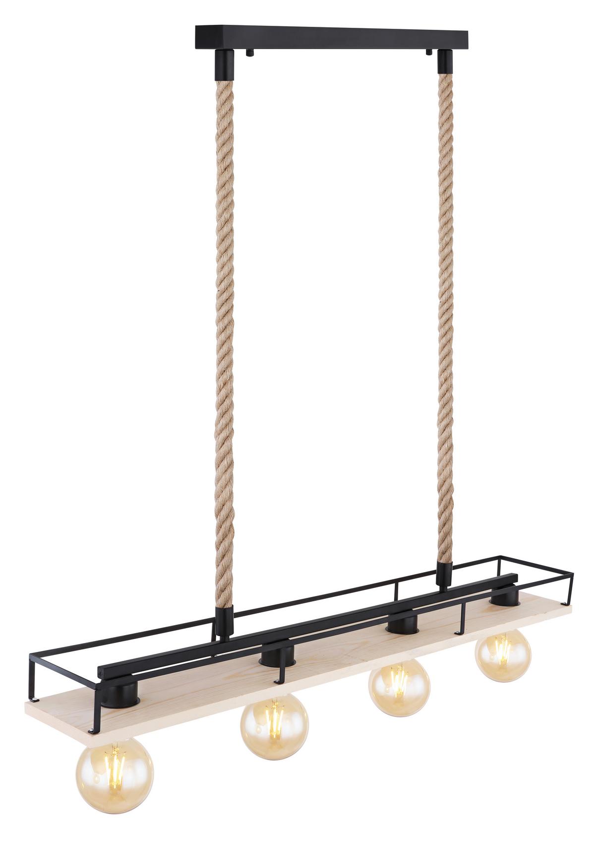 Hängeleuchte H: 120 cm 4-Flammig - Schwarz/Braun, Basics, Naturmaterialien/Holz (95/15/120cm) - Globo