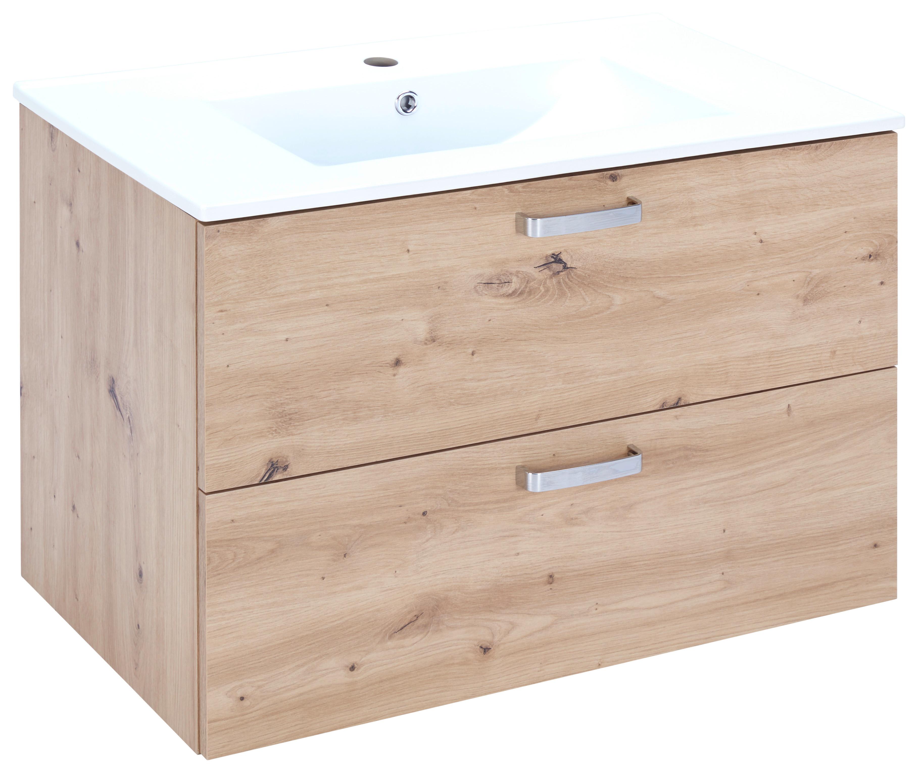Waschbecken Mit Unterschrank B: 81 Cm Eiche Artisan - Weiß/Eiche Artisan, KONVENTIONELL, Keramik/Holzwerkstoff (81/56/46,5cm) - Ondega