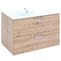 Waschbecken Mit Unterschrank B: 81 Cm Eiche Artisan - Weiß/Eiche Artisan, KONVENTIONELL, Keramik/Holzwerkstoff (81/56/46,5cm) - Ondega