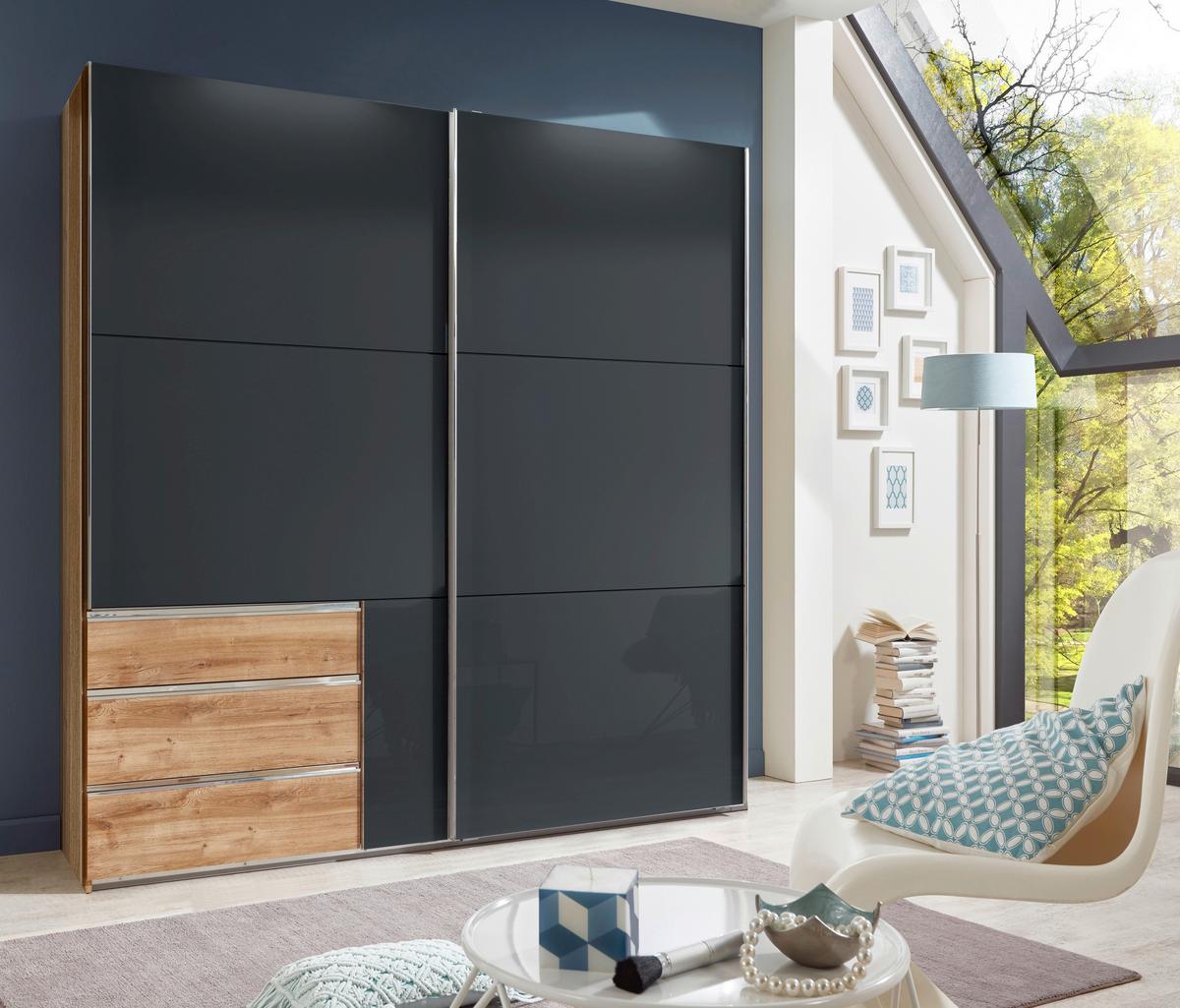 Schwebetürenschrank B: 200 cm Level Grau/Eichefarben Dekor - Eichefarben/Eiche Wotan, MODERN, Holzwerkstoff (200/236/65cm) - MID.YOU