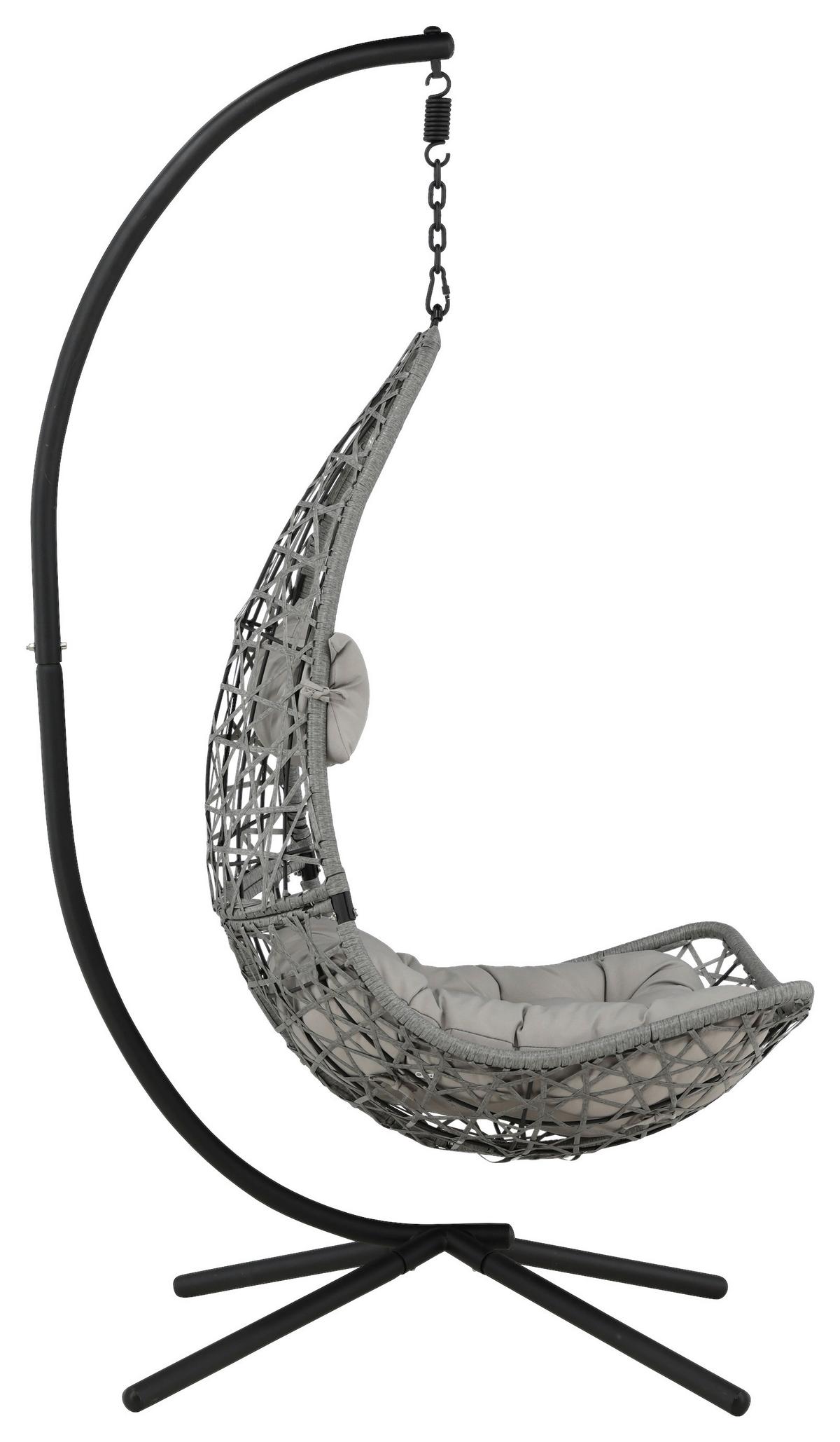 Hängesessel +gestell Edinburgh Mit Sitz- und Rückenkissen - Schwarz/Grau, KONVENTIONELL, Kunststoff (132/205/130cm) - Gardenson