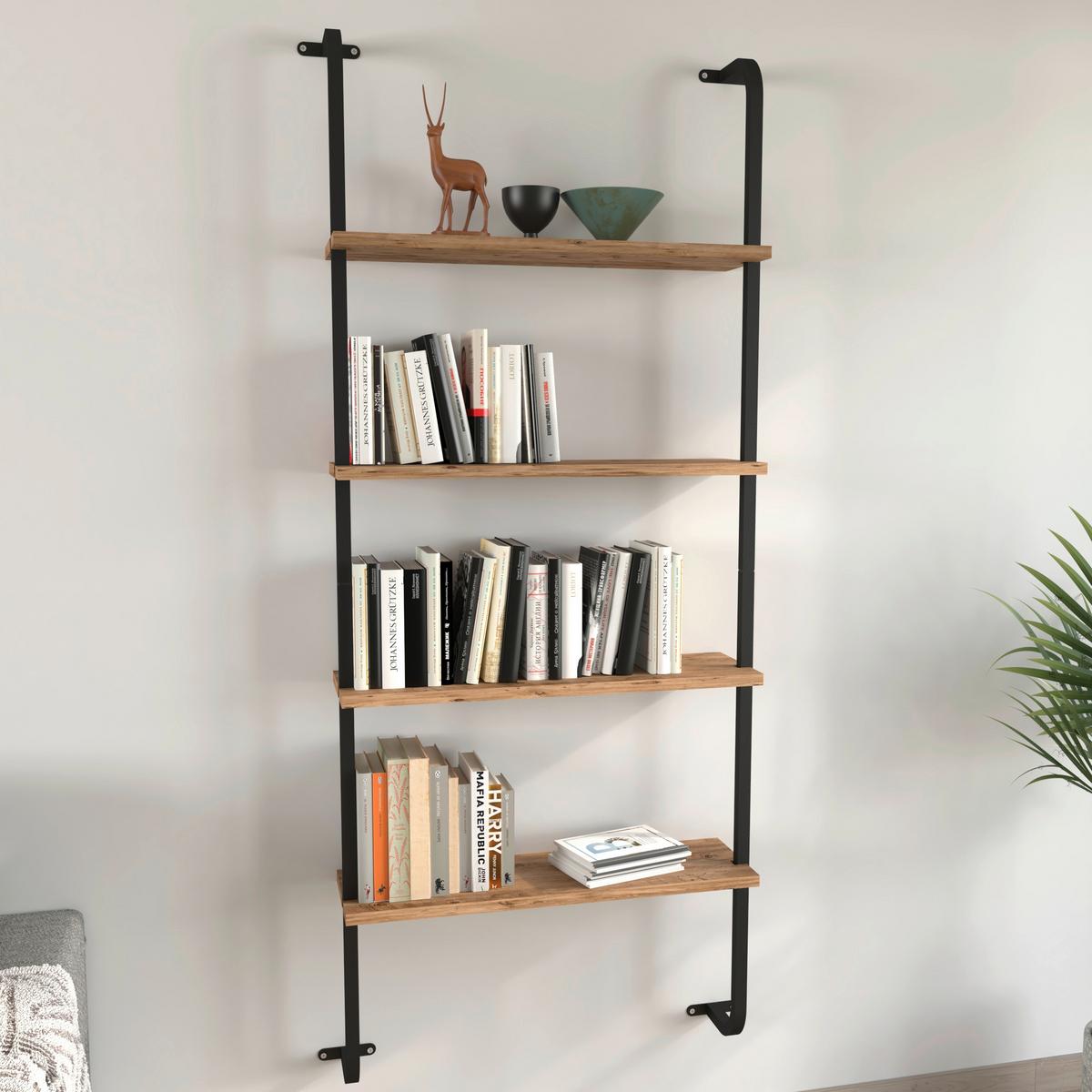 Wandregal Insasi Schwarz Honigeiche Dekor - Honigeiche/Schwarz, Design, Holzwerkstoff/Metall (64/150/20cm) - MID.YOU