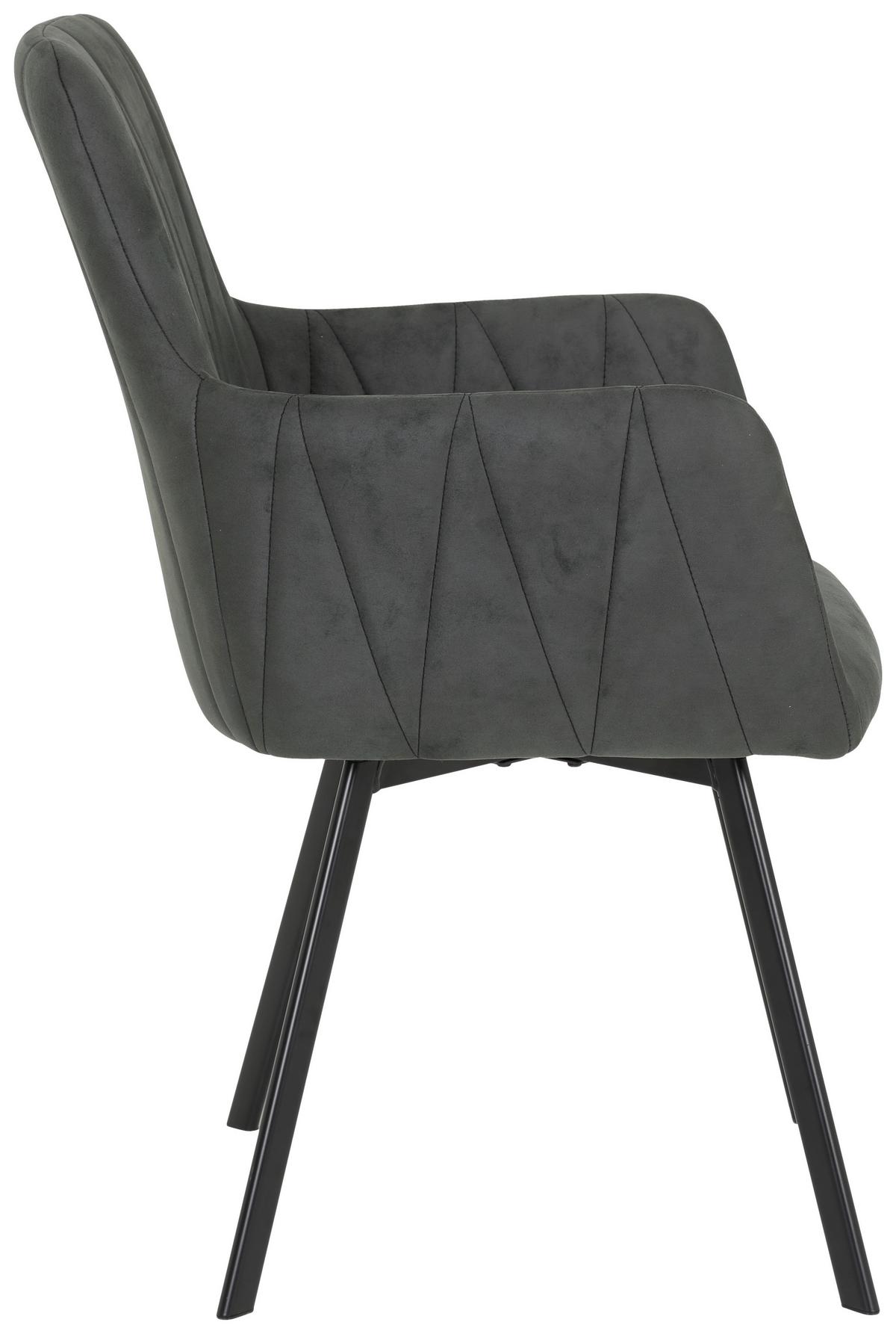 Armlehnstuhl Gesa S Anthrazit Gepolstert drehbar 2er-Set - Anthrazit/Schwarz, MODERN, Textil/Metall (58/88/63cm) - MID.YOU