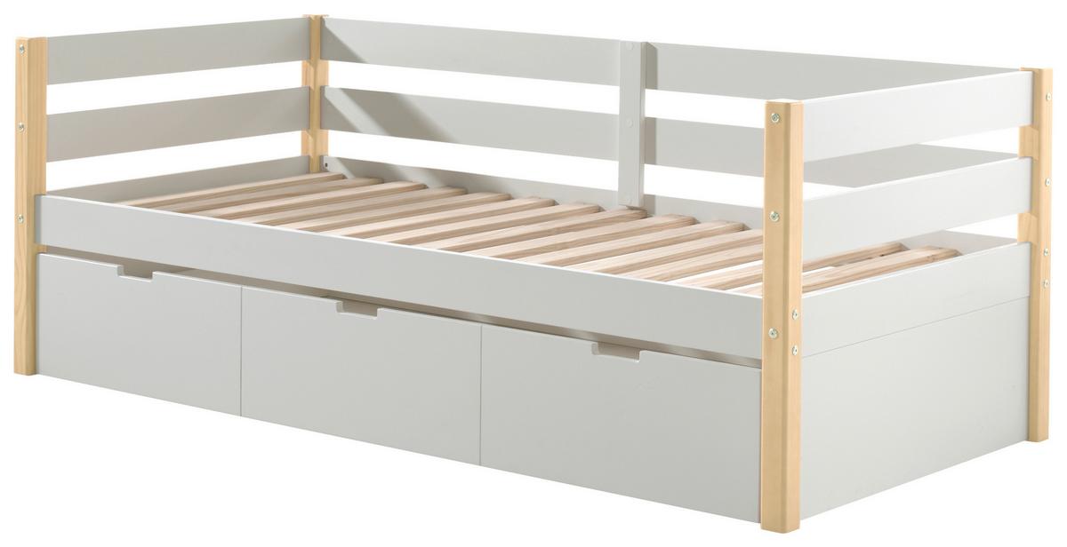 Ausziehbett Kiefer +lattenrost 90x200 cm Margrit Weiß/Natur - Weiß/Kieferfarben, MODERN, Holz/Holzwerkstoff (90/200cm) - MID.YOU