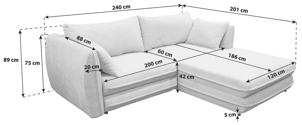 Ecksofa Vivaldi Grün S: 240x201 Cm - Schwarz/Grün, Design, Textil (240/201cm) - MID.YOU