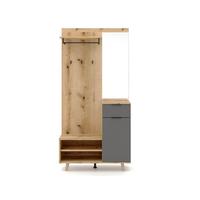 Predsieňový nábytok Armando 2, š: 100 cm, dekor dub/sivá - sivá/farba duba, Konventionell, kompozitné drevo (100/200/40cm)