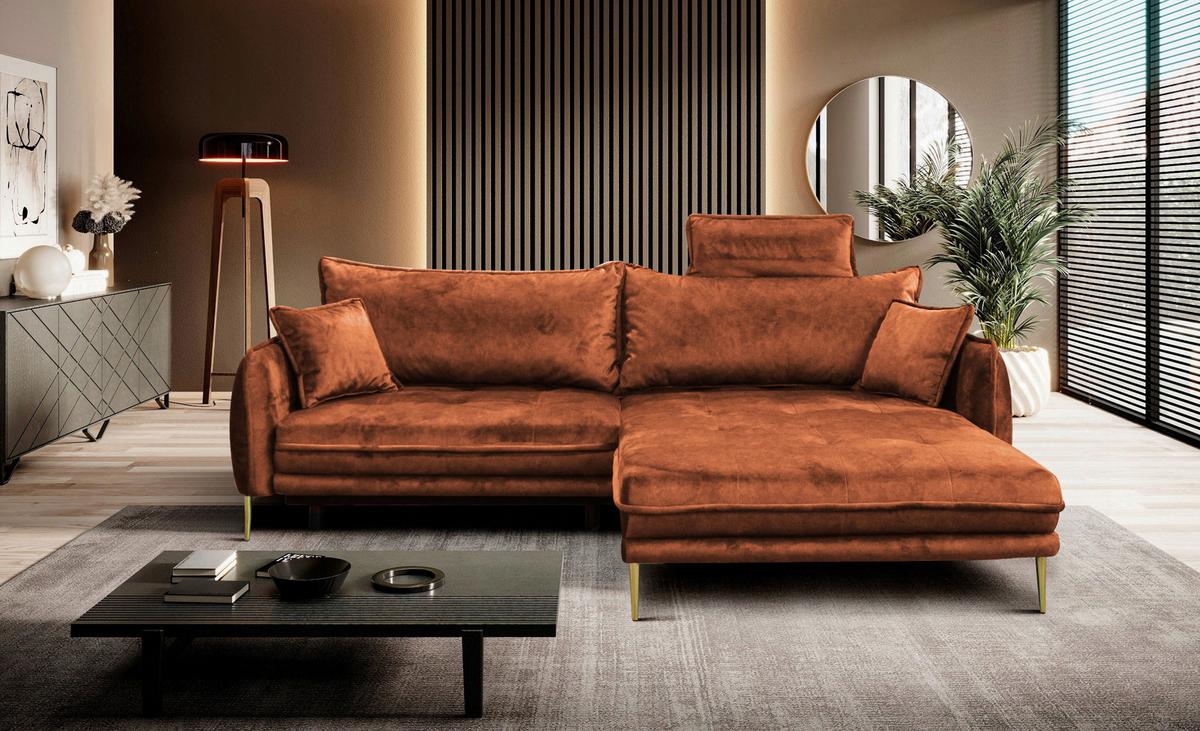 Ecksofa Whisper Rostfarben S:264x196cm - Rostfarben/Goldfarben, Design, Textil (264/196cm) - MID.YOU