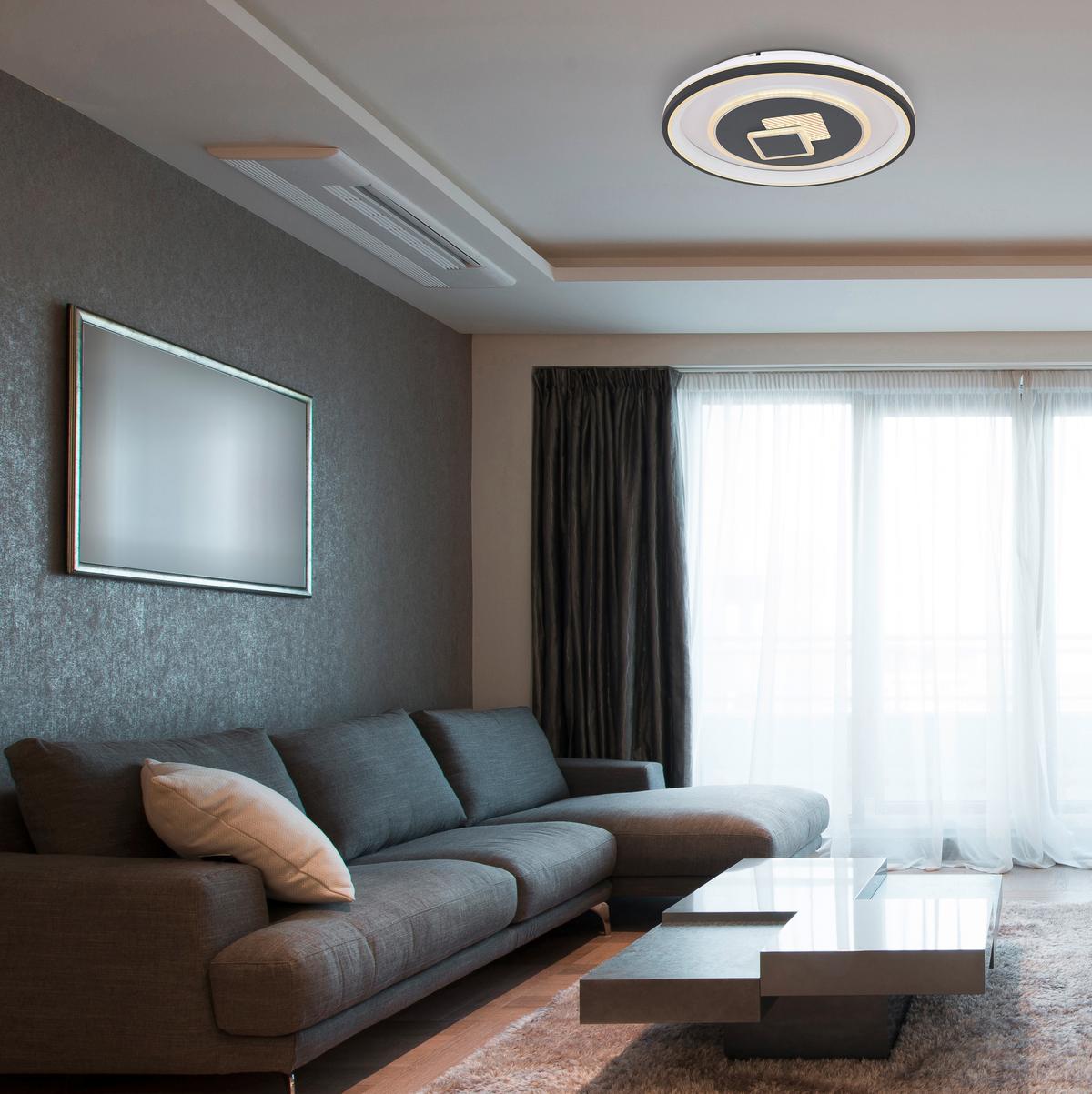 LED-Deckenleuchte Ø 50 cm Mit Stufenschalter + Fernbedienung - Opal/Graphitfarben, Design, Kunststoff/Metall (50/7cm) - Globo