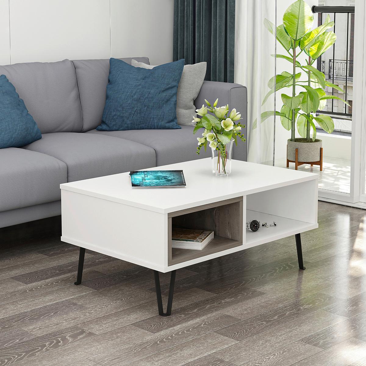 KONFERENČNÝ STOLÍK MENDOZ - čierna/biela, Design, kov/kompozitné drevo (90/60/41,1cm) - Livetastic