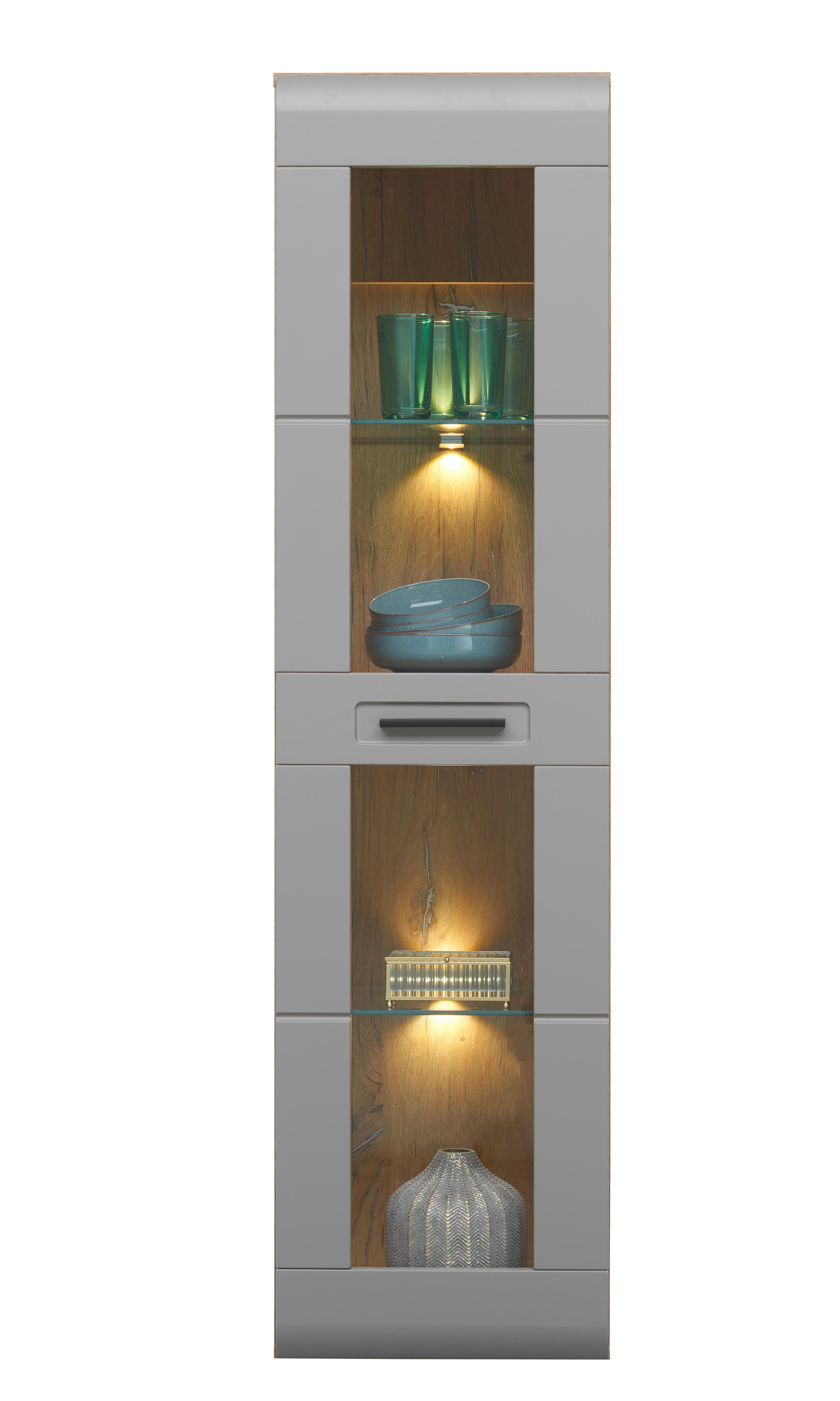 Hängevitrine Auris B: 40,3 cm Eiche/Basalt - Grau, MODERN, Glas/Holzwerkstoff (40,3/153,4/37,1cm) - Luca Bessoni