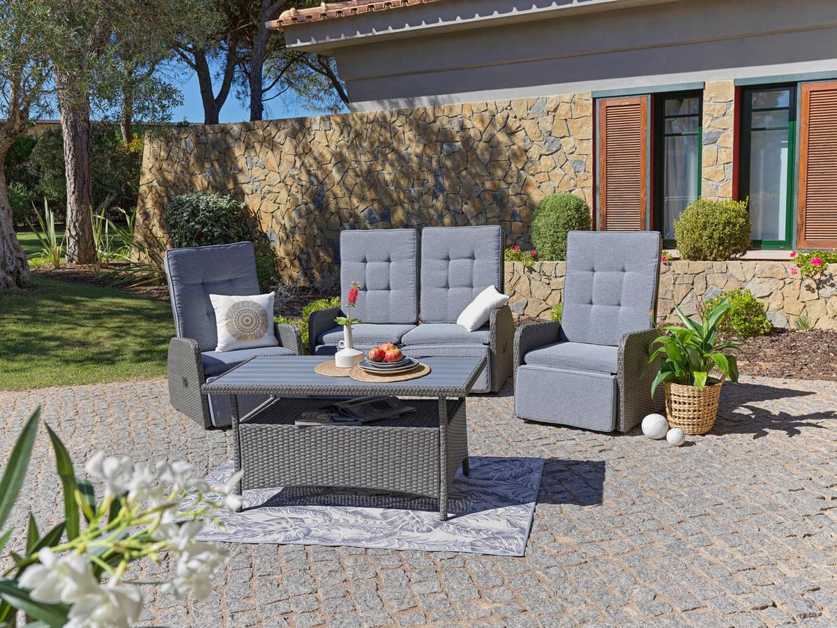 Loungegarnitur 4-Tlg Santander Metall/Polly-Rattan mit Kissen - Grau, MODERN, Kunststoff/Textil - Beldano