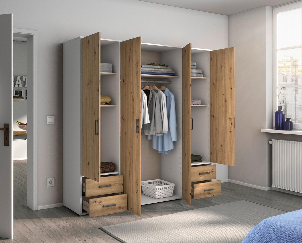Drehtürenschrank Voyager Weiß,eiche Artisan B: 187 Cm - Eiche Artisan/Weiß, MODERN, Holzwerkstoff (187/194/53cm) - Rauch Möbel