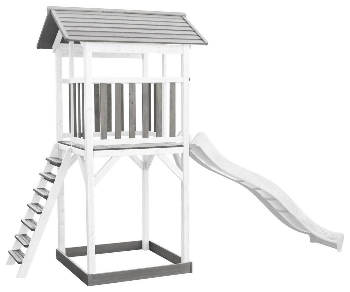Spielturm A025.120.92 - Weiß/Grau, KONVENTIONELL, Holz/Kunststoff (111,2/241,9/349cm) - Ambia Garden