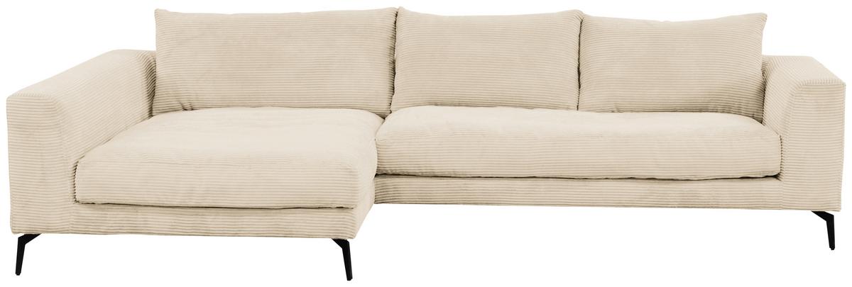 Ecksofa Berlin Cord Creme 172x313 cm - Creme/Schwarz, Design, Textil (172/313cm) - Livetastic