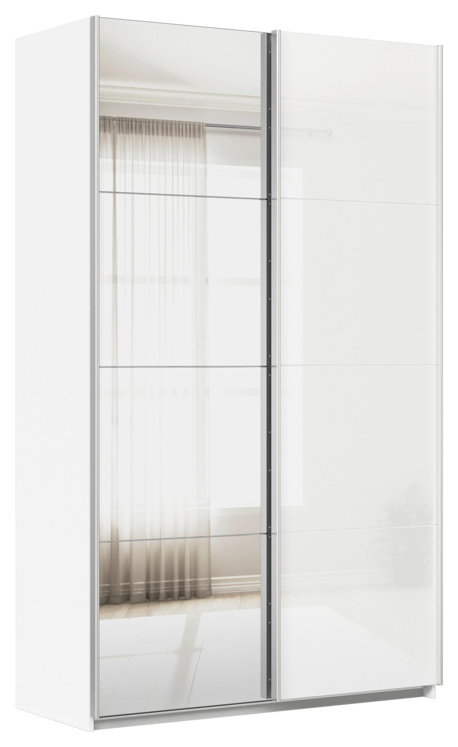 Schwebetürenschrank B: 136cm Feldkirch Weiß - Weiß Hochglanz/Silberfarben, MODERN, Glas/Holzwerkstoff (136/229/62cm)