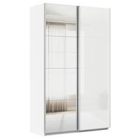 Schwebetürenschrank B: 136cm Feldkirch Weiß - Weiß Hochglanz/Silberfarben, MODERN, Glas/Holzwerkstoff (136/229/62cm)