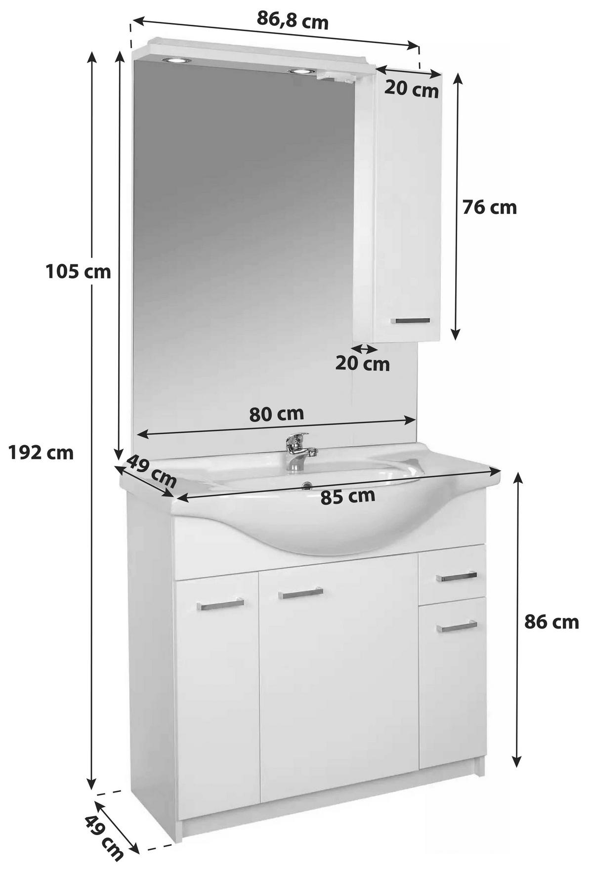 Fürdőszoba Fiola - fehér, Konventionell, faalapú anyag/kerámia (86,8/192/49cm) - Best Price