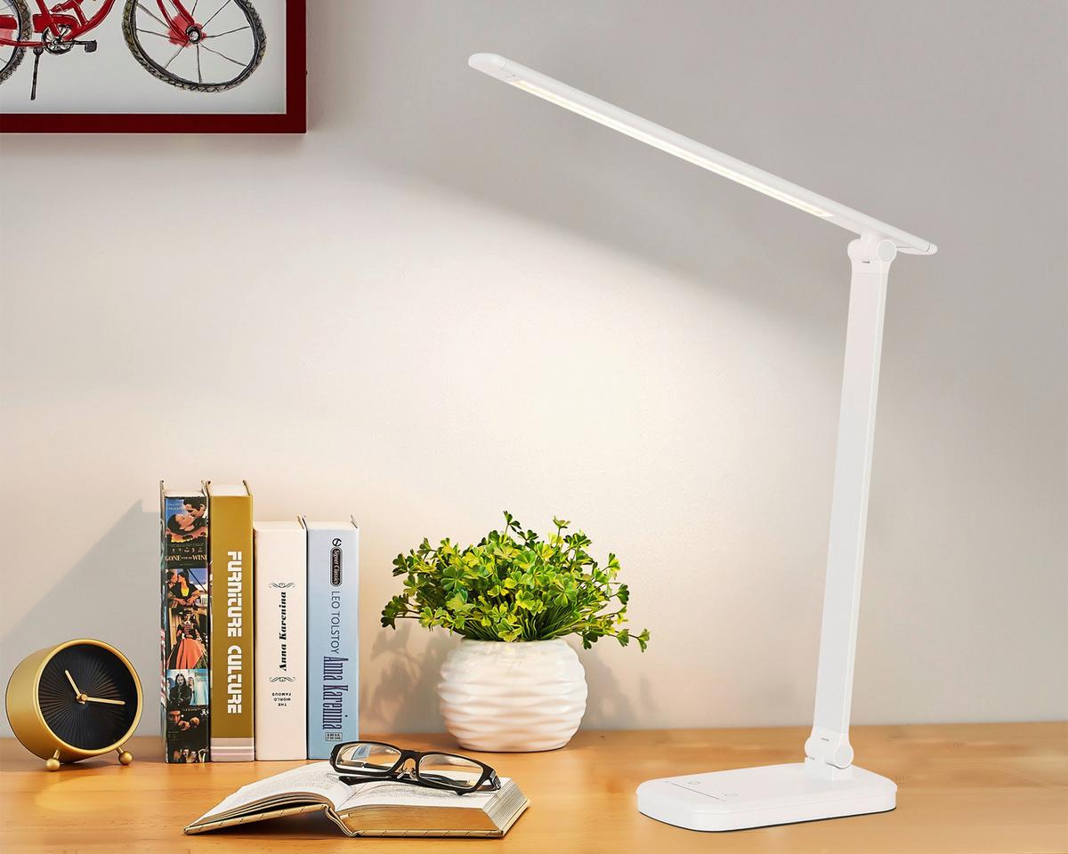 Stolní LED svítidlo TOMI - bílá, Moderní, kov/plast (38,5/10,2/35,9cm) - Mömax