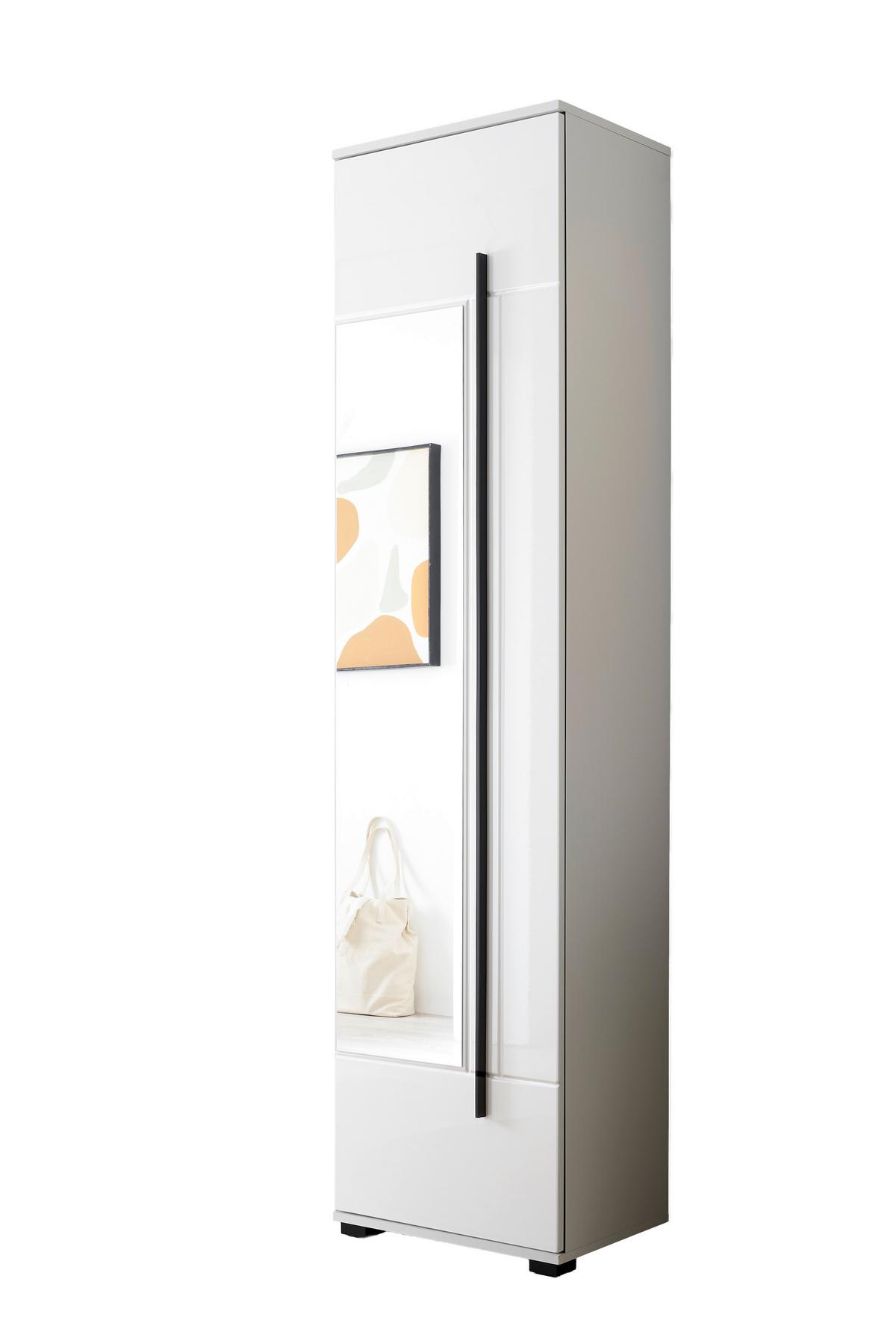 Mehrzweckschrank Cantara Weiß/Weiß HG B: 50cm - Weiß Hochglanz/Schwarz, MODERN, Glas/Holzwerkstoff (50/201/39cm) - MID.YOU