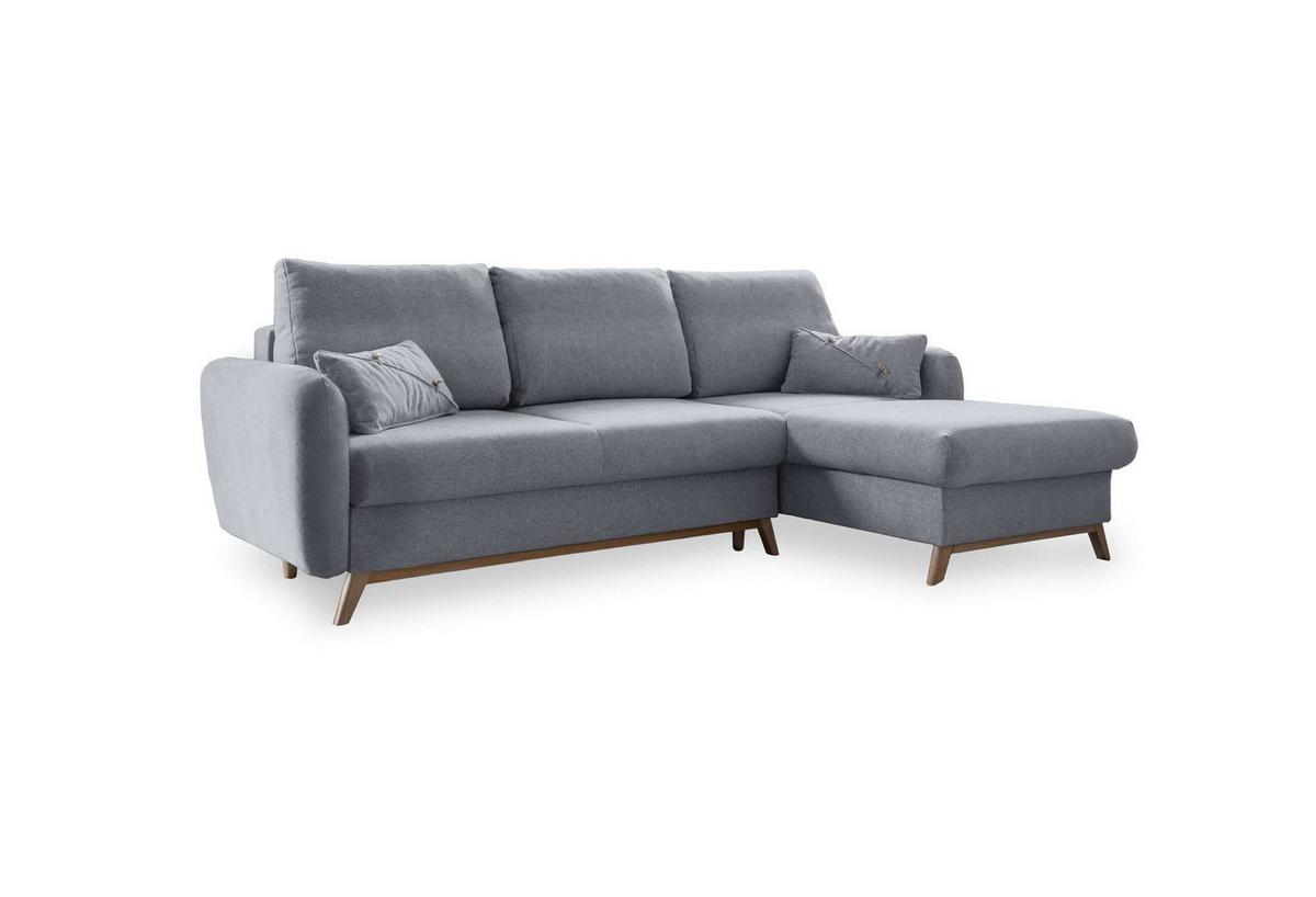 Sedačka LUCILE S, pravá, sv.sivá, úl.priestor a lôžko - prírodná farba/svetlosivá, drevo/textil (235/157cm) - MID.YOU