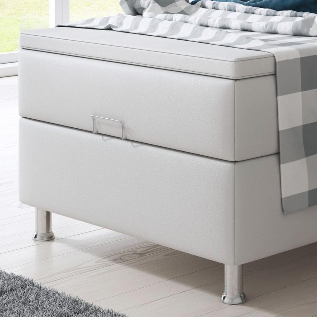 Boxspringbett Mit Topper 90x200 Cm Miami-Bk - Silberfarben/Weiß, KONVENTIONELL, Leder/Textil (90/115/210cm) - MID.YOU